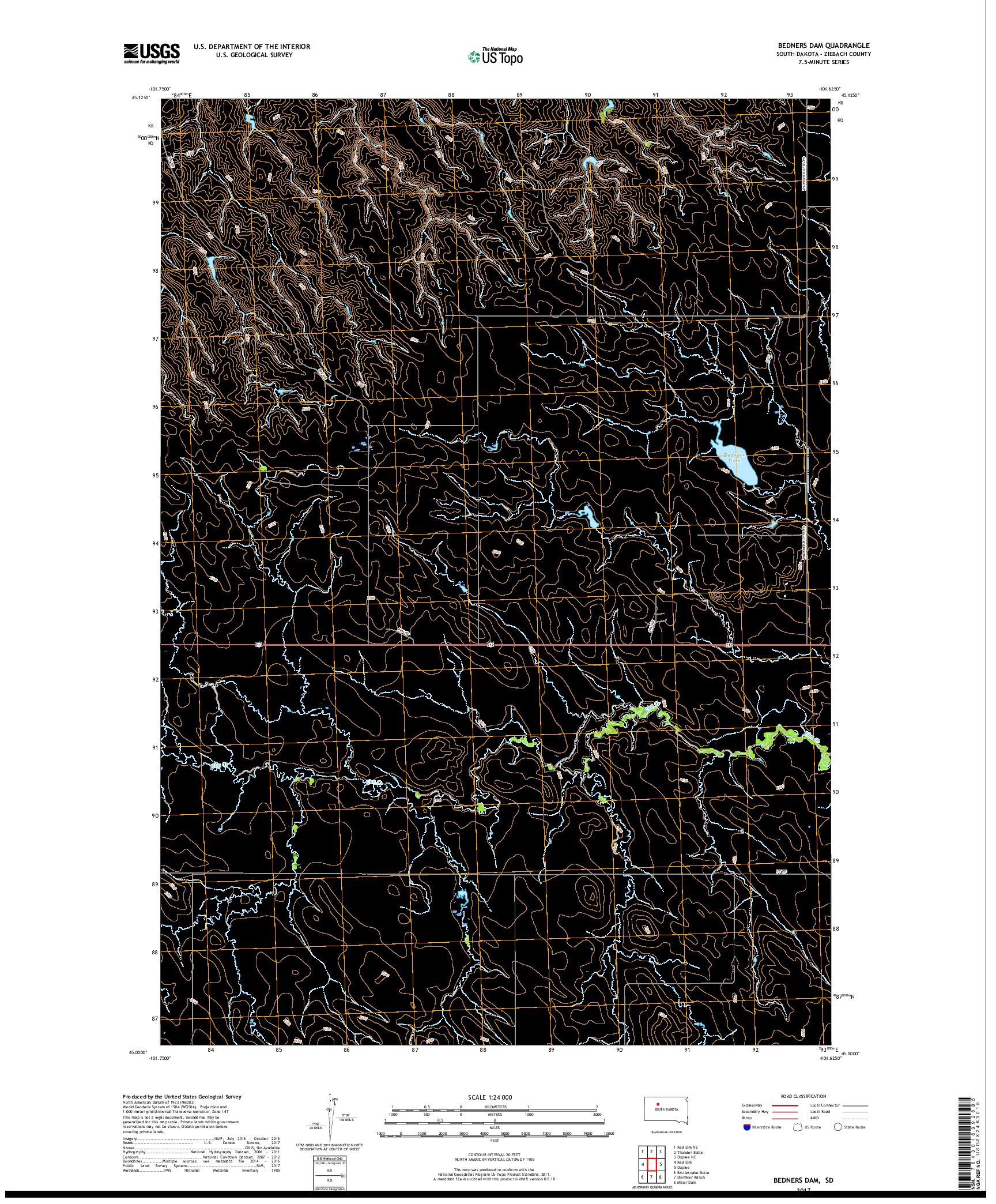 USGS US TOPO 7.5-MINUTE MAP FOR BEDNERS DAM, SD 2017