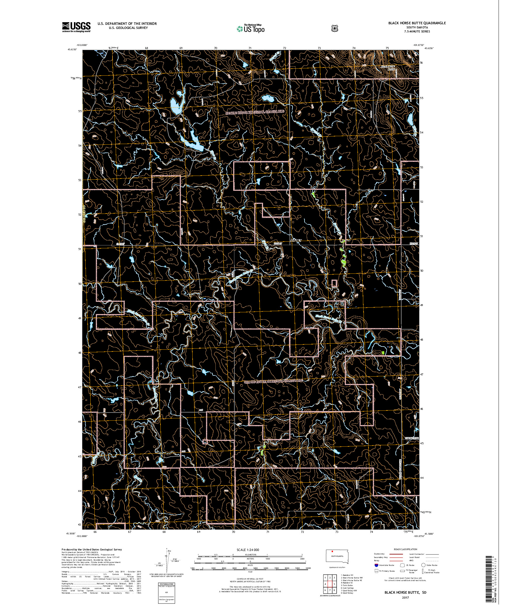 USGS US TOPO 7.5-MINUTE MAP FOR BLACK HORSE BUTTE, SD 2017