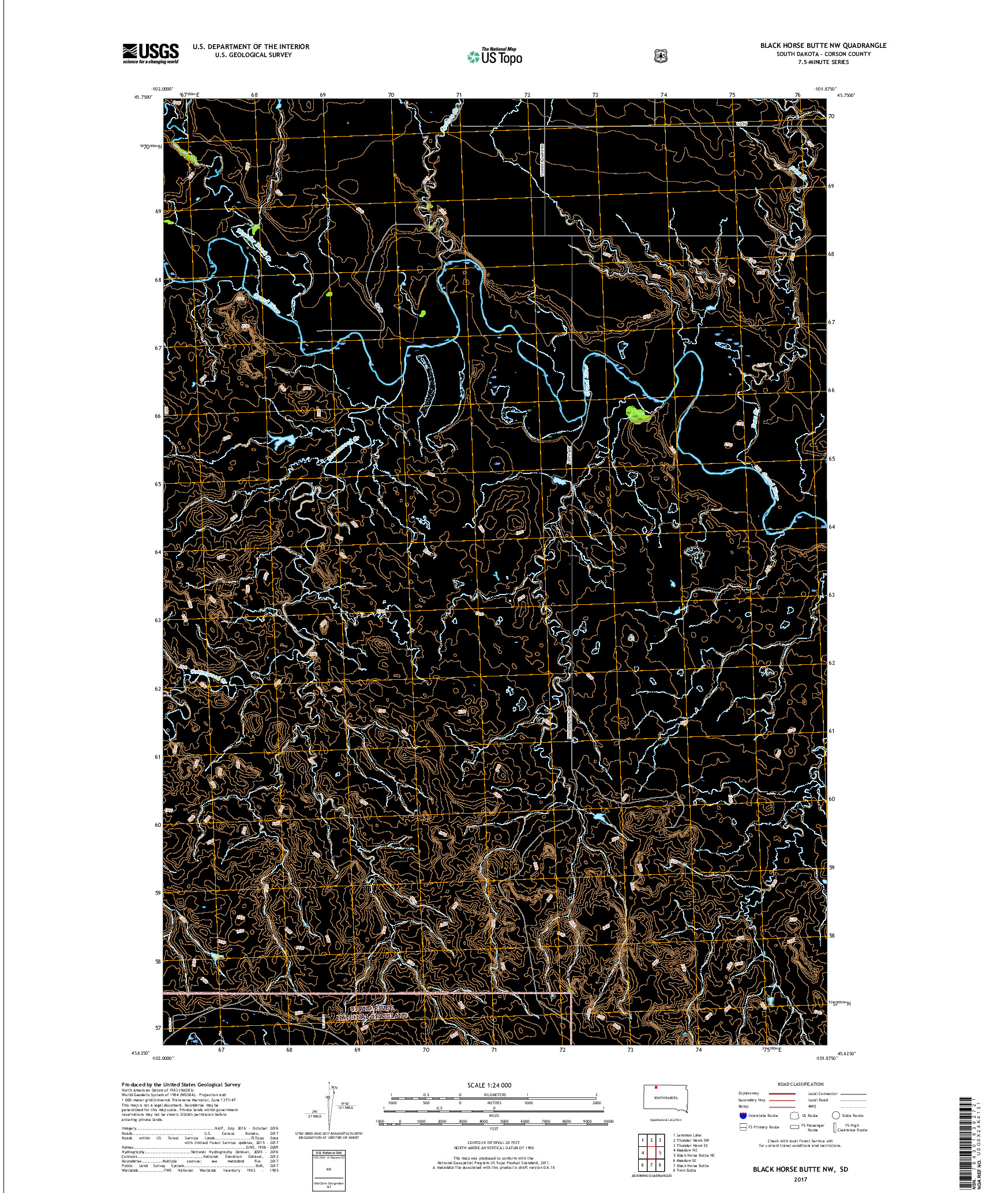 USGS US TOPO 7.5-MINUTE MAP FOR BLACK HORSE BUTTE NW, SD 2017