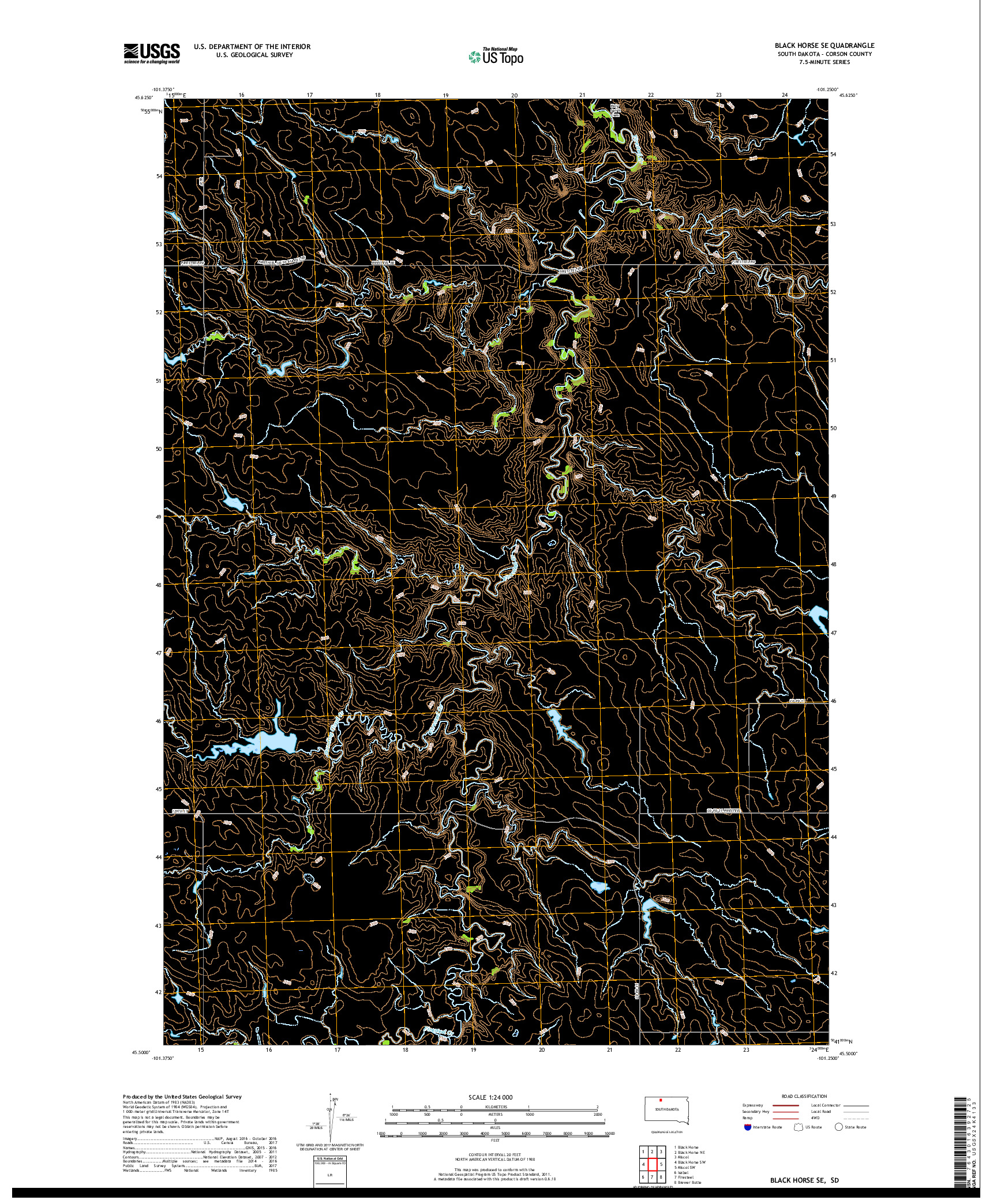 USGS US TOPO 7.5-MINUTE MAP FOR BLACK HORSE SE, SD 2017
