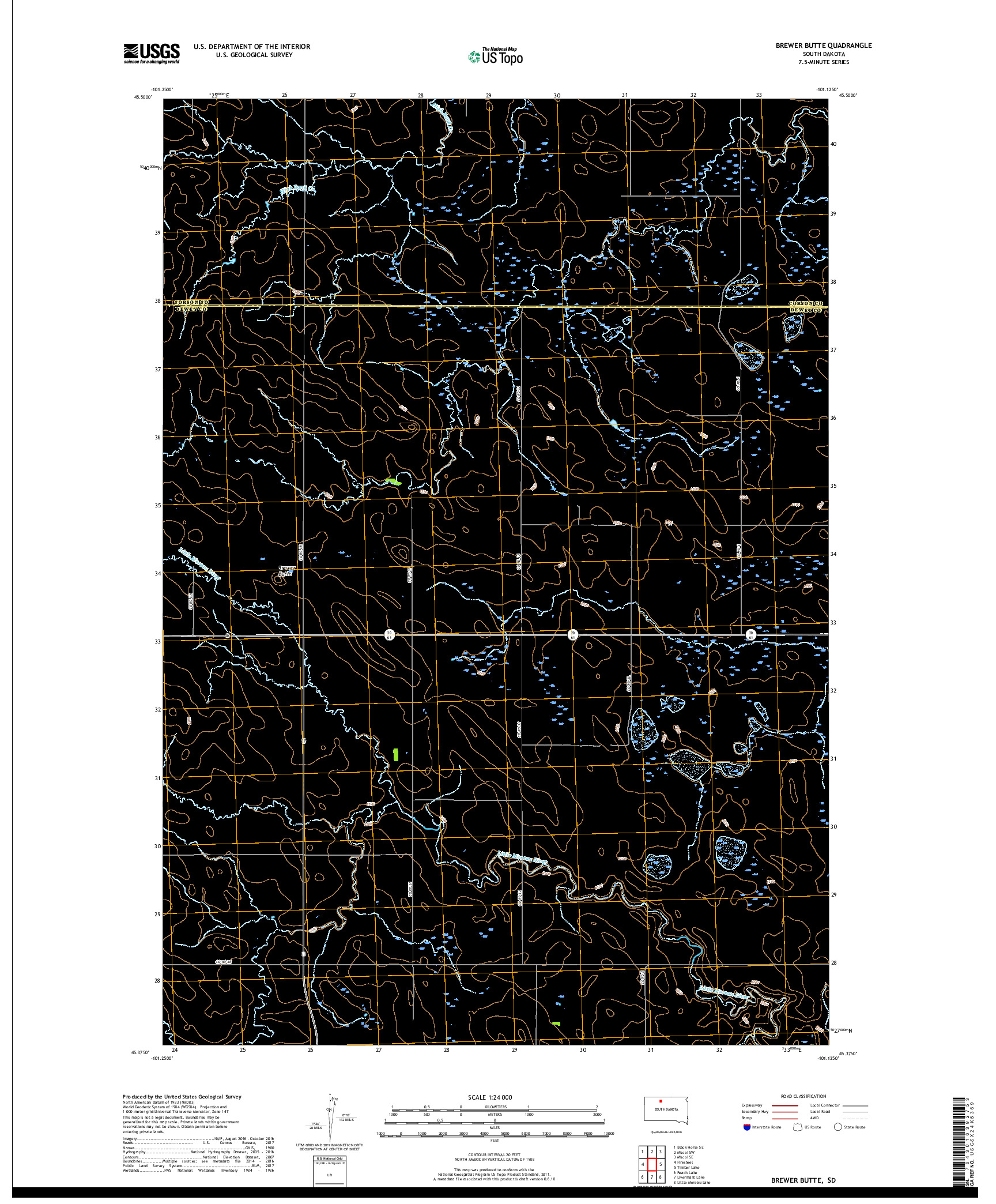 USGS US TOPO 7.5-MINUTE MAP FOR BREWER BUTTE, SD 2017