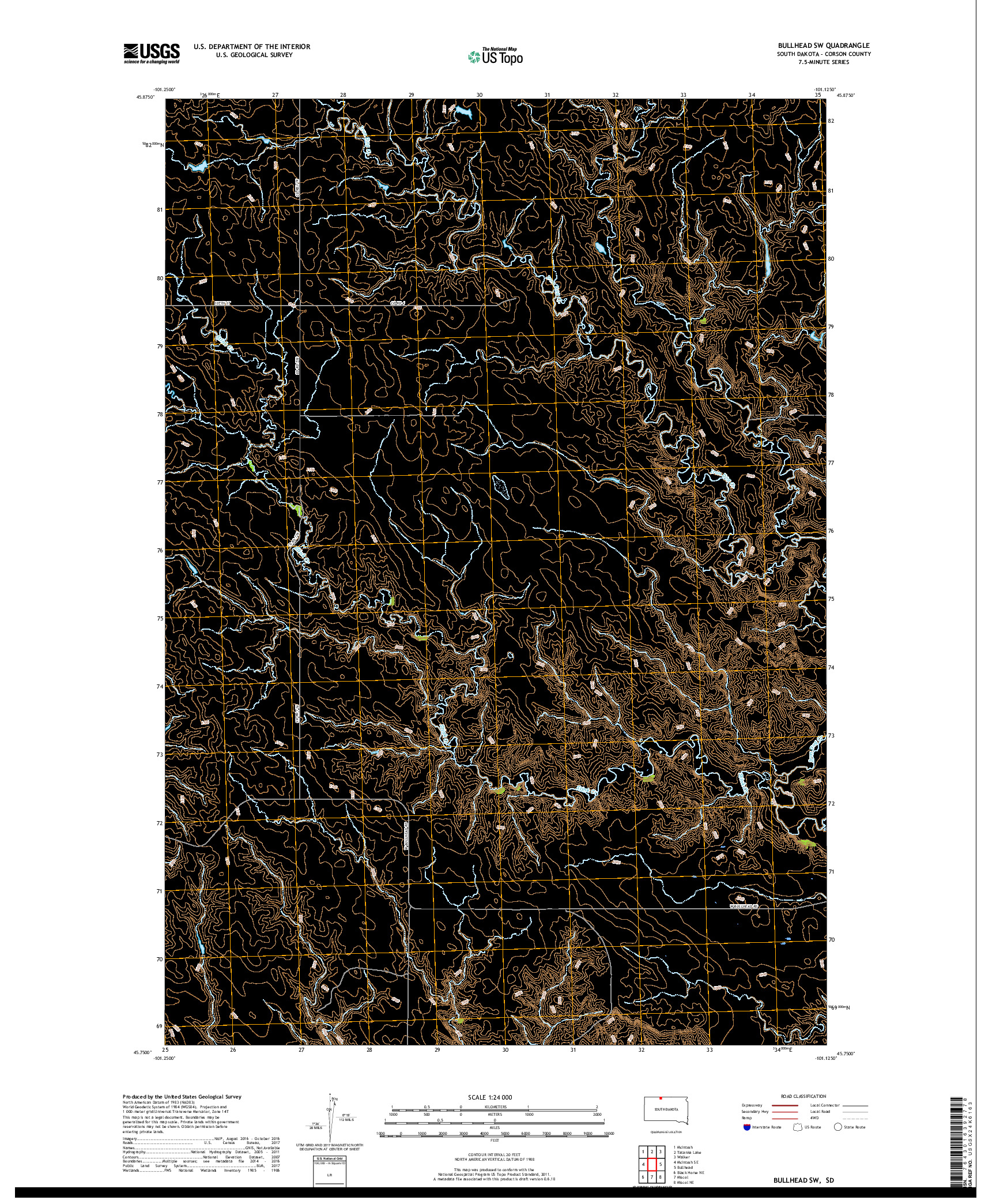 USGS US TOPO 7.5-MINUTE MAP FOR BULLHEAD SW, SD 2017