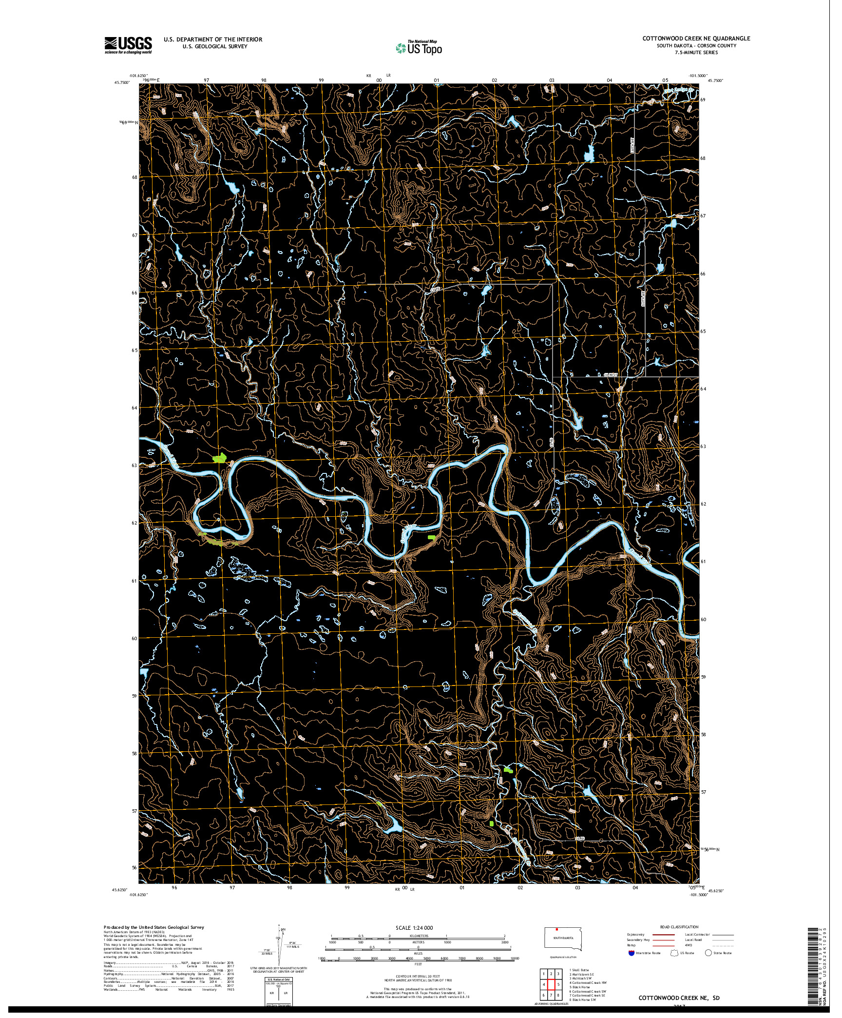 USGS US TOPO 7.5-MINUTE MAP FOR COTTONWOOD CREEK NE, SD 2017