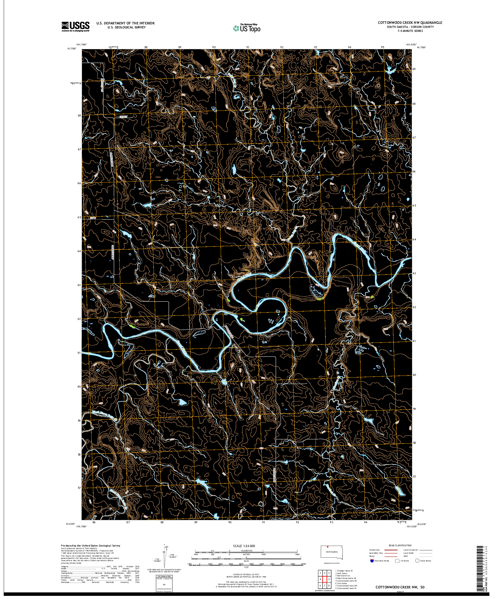 USGS US TOPO 7.5-MINUTE MAP FOR COTTONWOOD CREEK NW, SD 2017