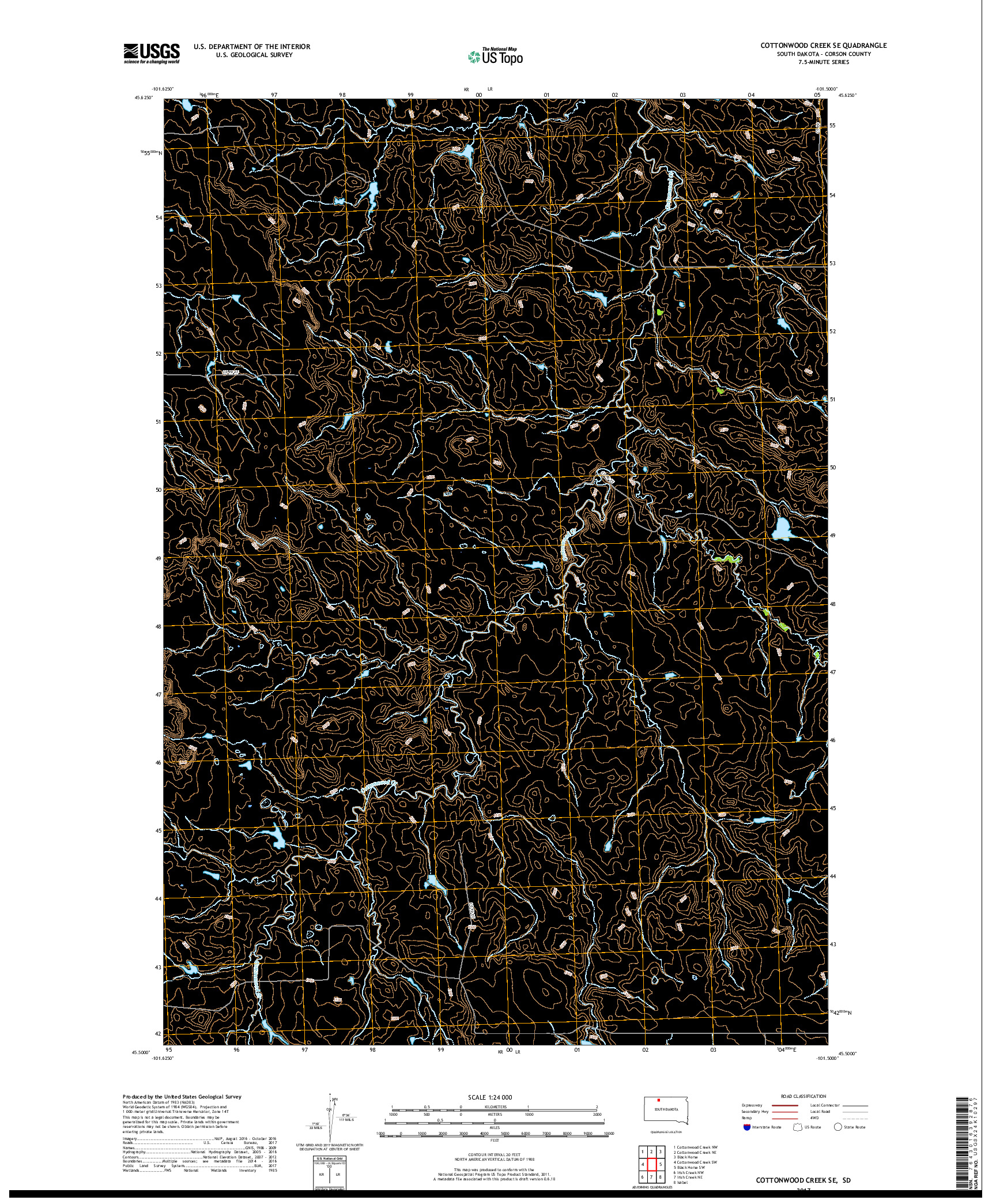 USGS US TOPO 7.5-MINUTE MAP FOR COTTONWOOD CREEK SE, SD 2017