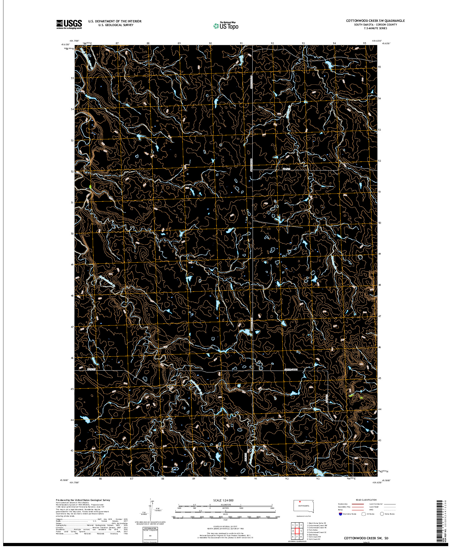 USGS US TOPO 7.5-MINUTE MAP FOR COTTONWOOD CREEK SW, SD 2017