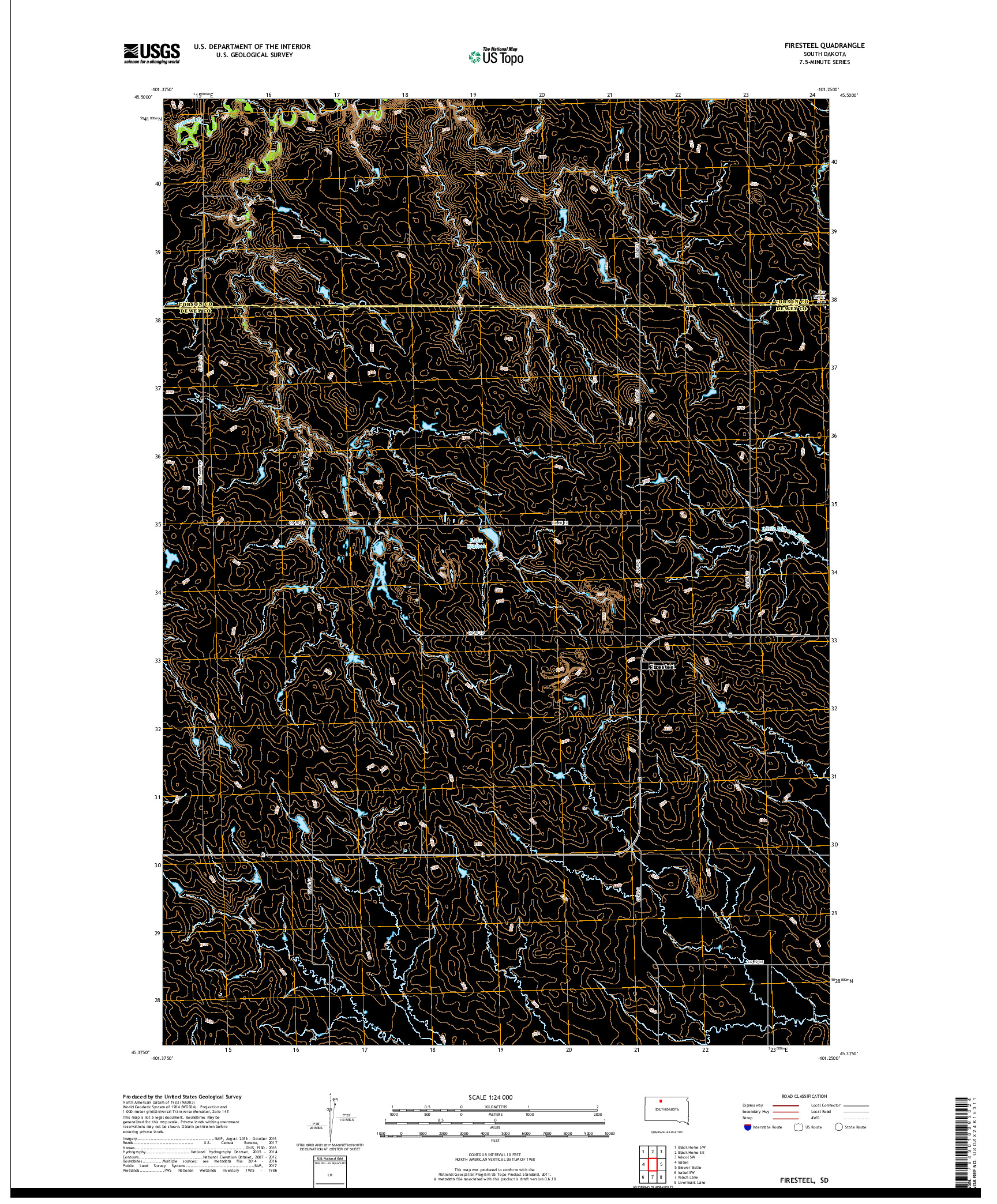 USGS US TOPO 7.5-MINUTE MAP FOR FIRESTEEL, SD 2017