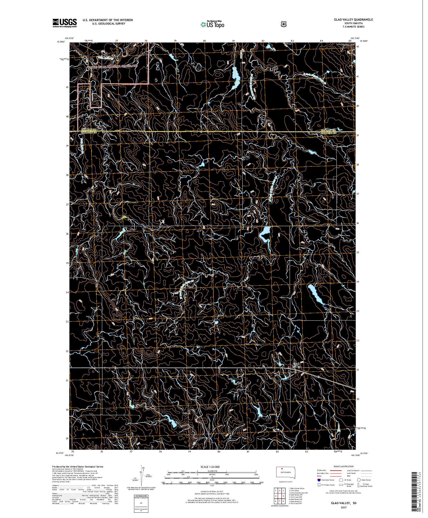 USGS US TOPO 7.5-MINUTE MAP FOR GLAD VALLEY, SD 2017