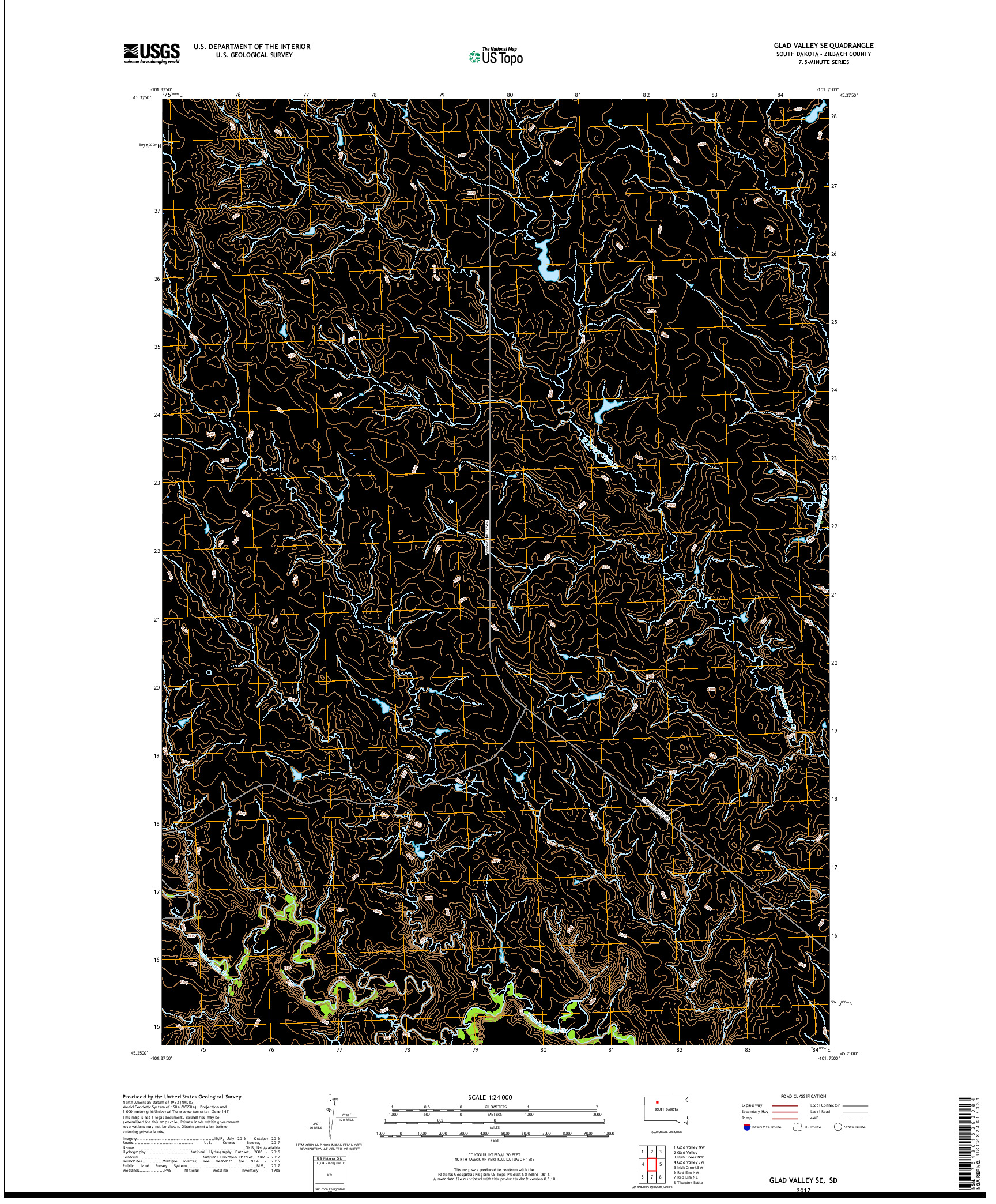 USGS US TOPO 7.5-MINUTE MAP FOR GLAD VALLEY SE, SD 2017