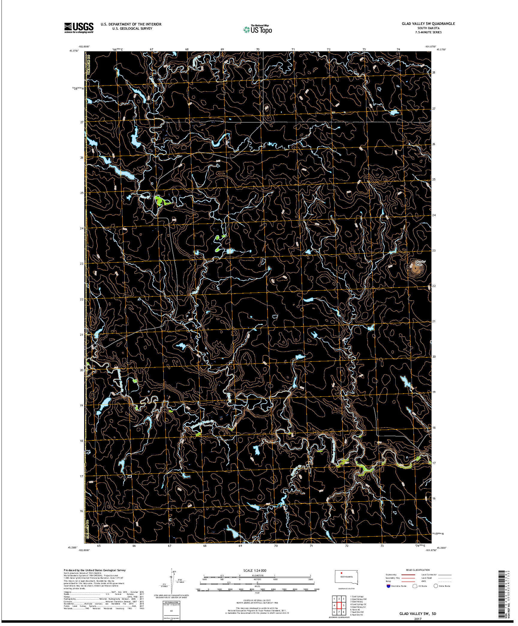 USGS US TOPO 7.5-MINUTE MAP FOR GLAD VALLEY SW, SD 2017