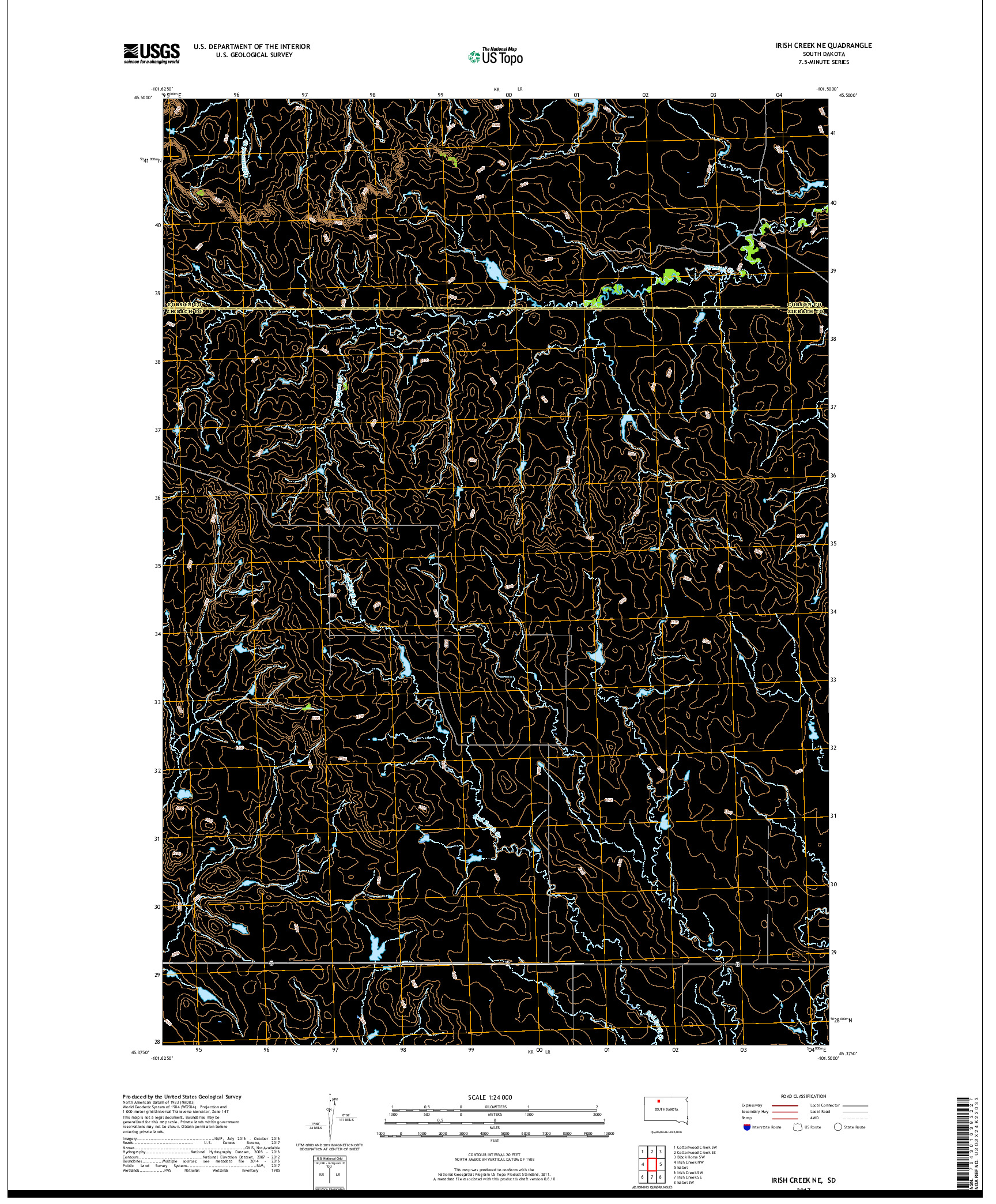 USGS US TOPO 7.5-MINUTE MAP FOR IRISH CREEK NE, SD 2017