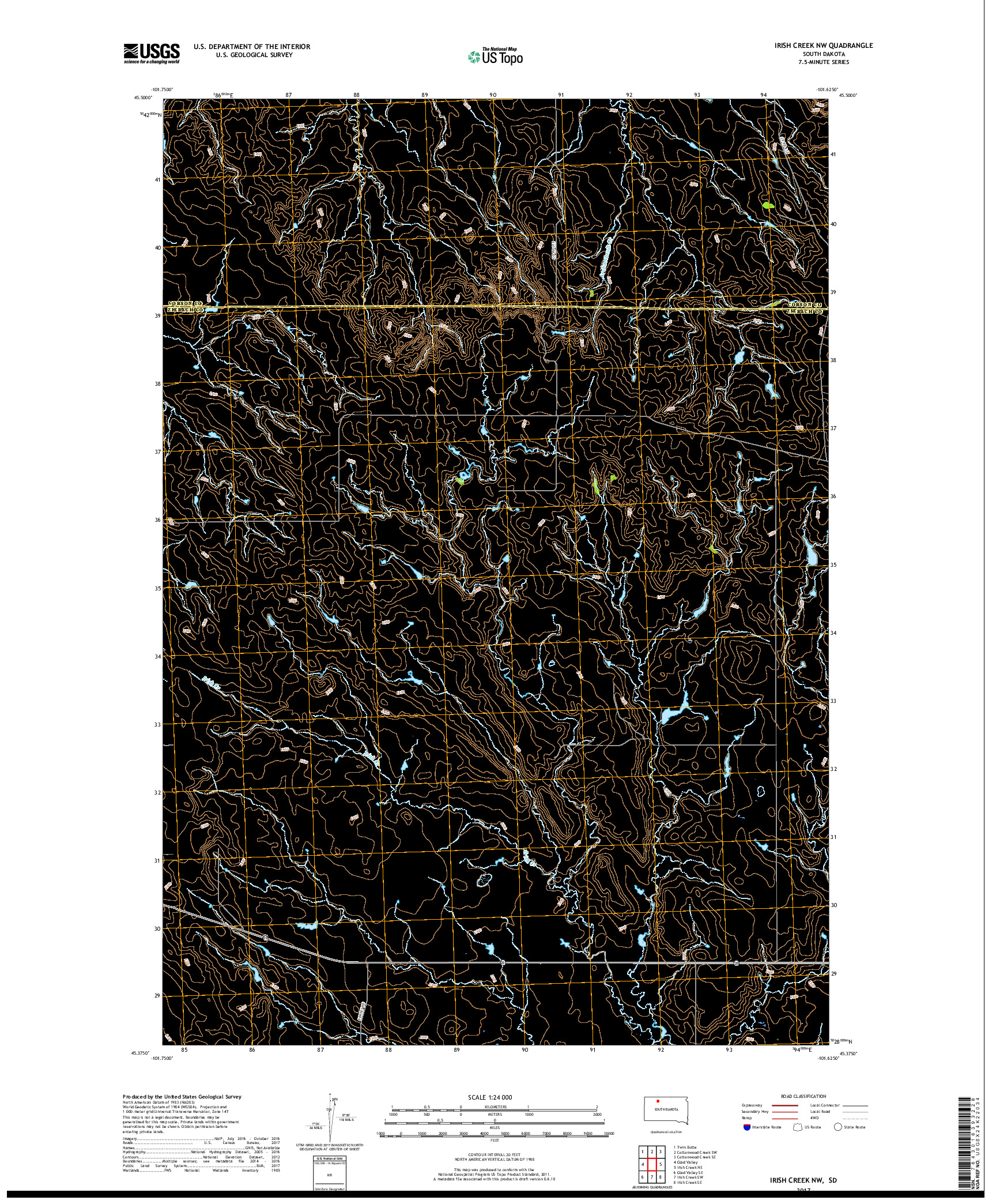 USGS US TOPO 7.5-MINUTE MAP FOR IRISH CREEK NW, SD 2017