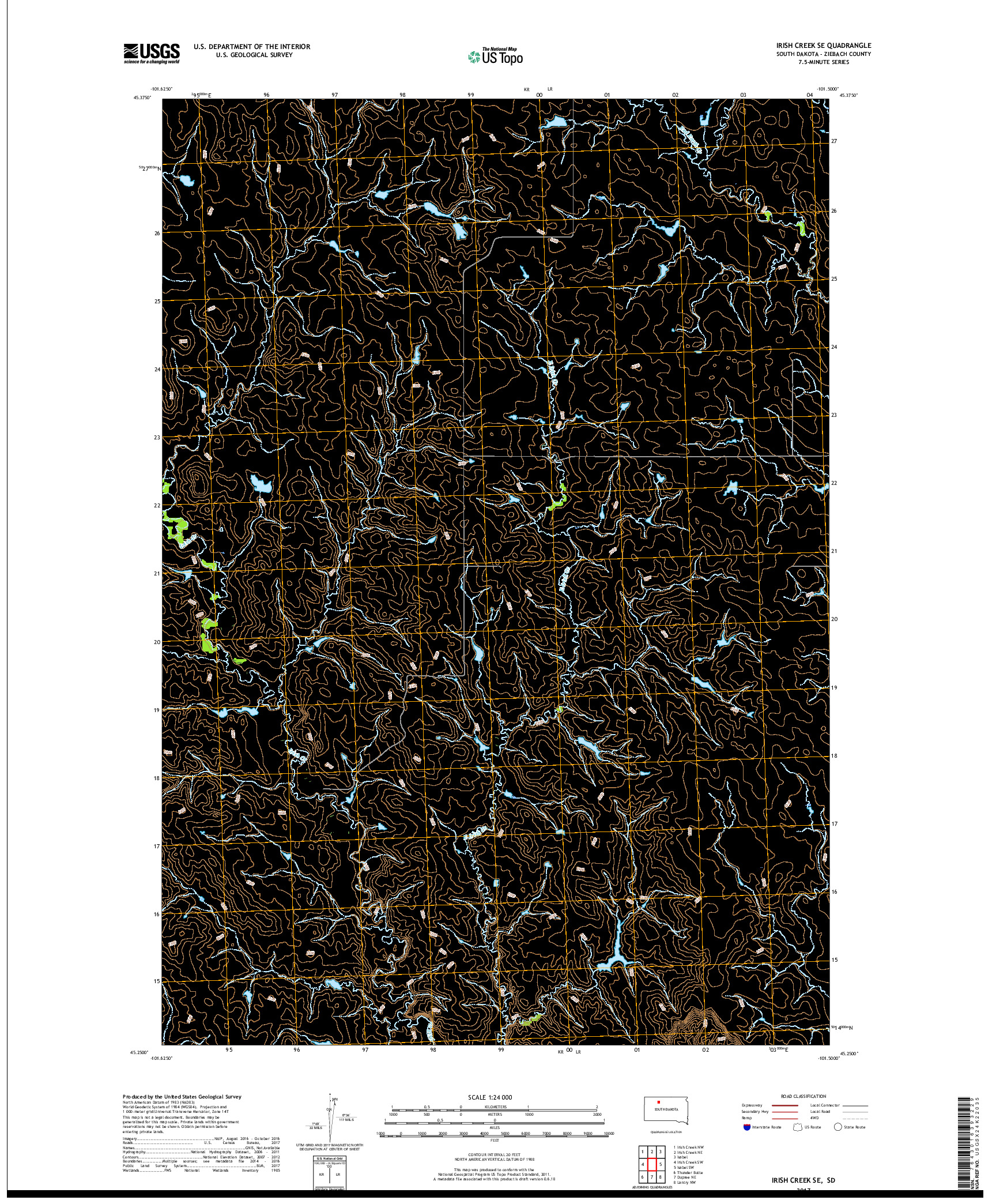 USGS US TOPO 7.5-MINUTE MAP FOR IRISH CREEK SE, SD 2017