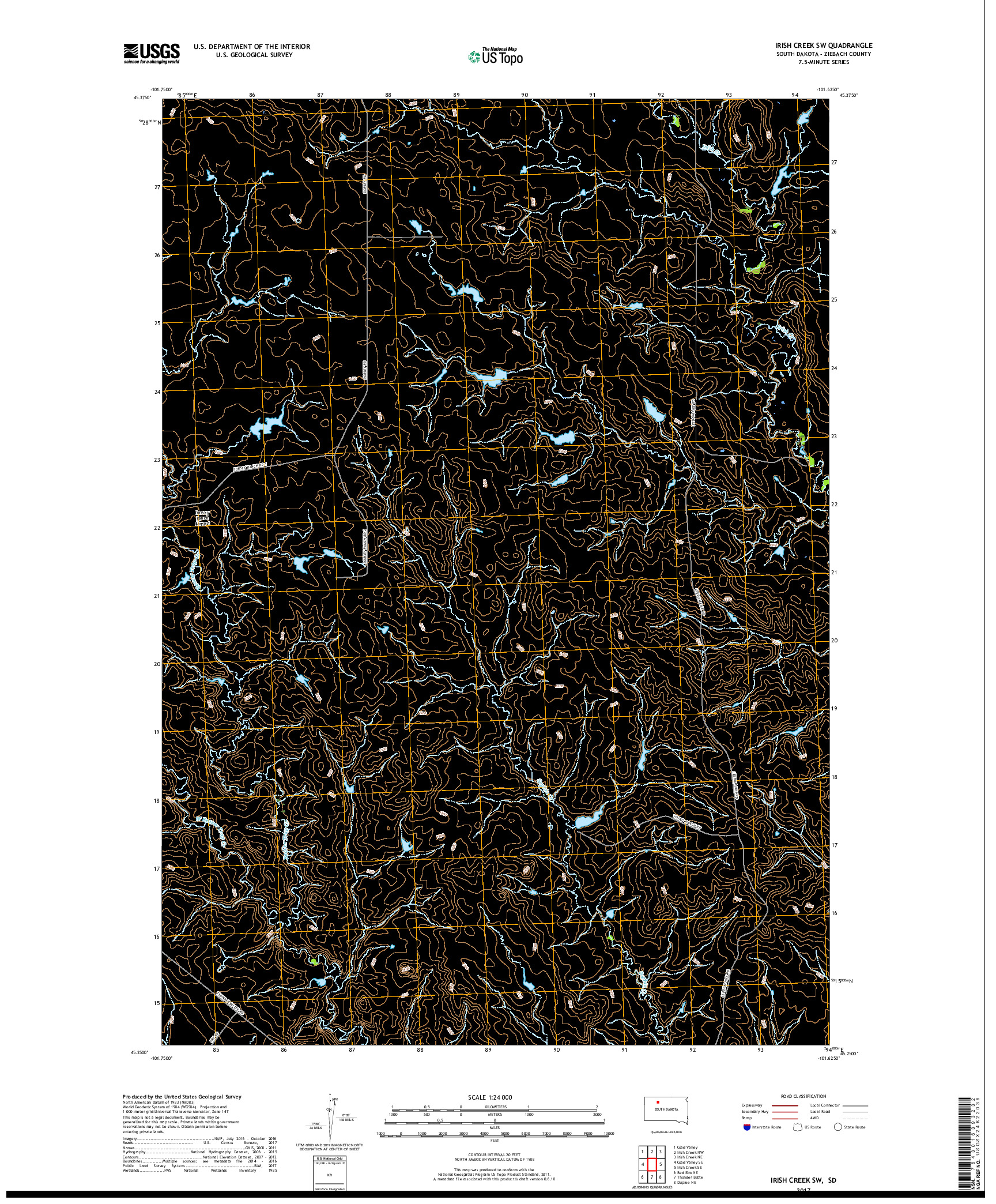 USGS US TOPO 7.5-MINUTE MAP FOR IRISH CREEK SW, SD 2017