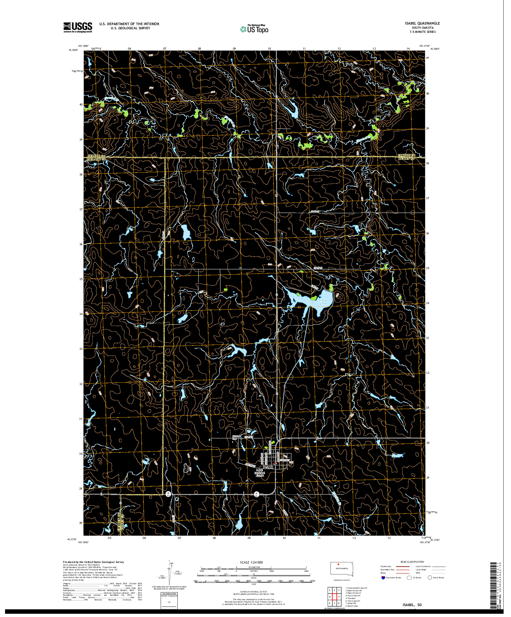USGS US TOPO 7.5-MINUTE MAP FOR ISABEL, SD 2017