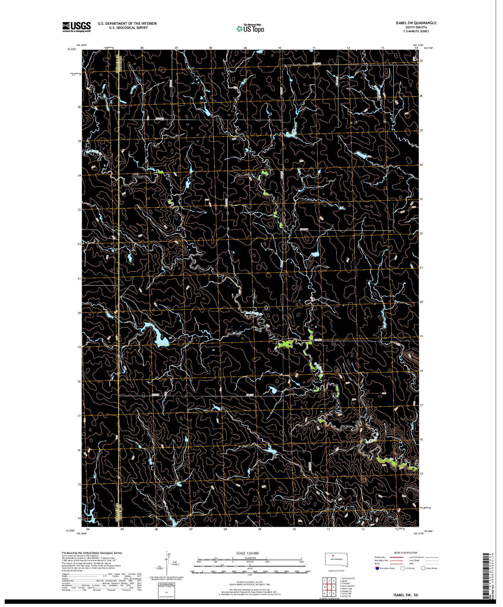 USGS US TOPO 7.5-MINUTE MAP FOR ISABEL SW, SD 2017