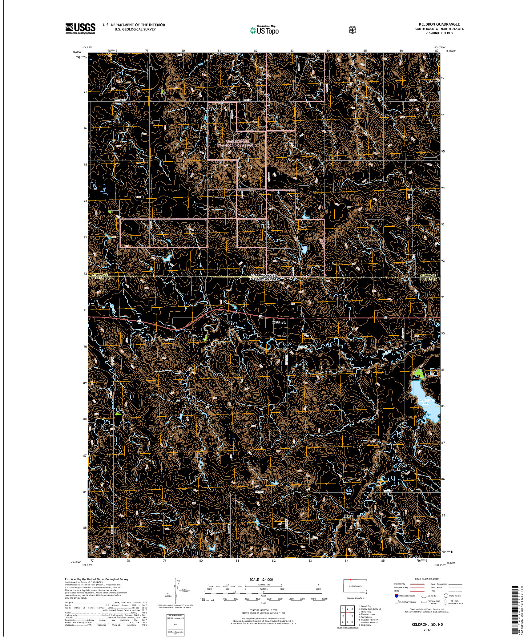USGS US TOPO 7.5-MINUTE MAP FOR KELDRON, SD,ND 2017