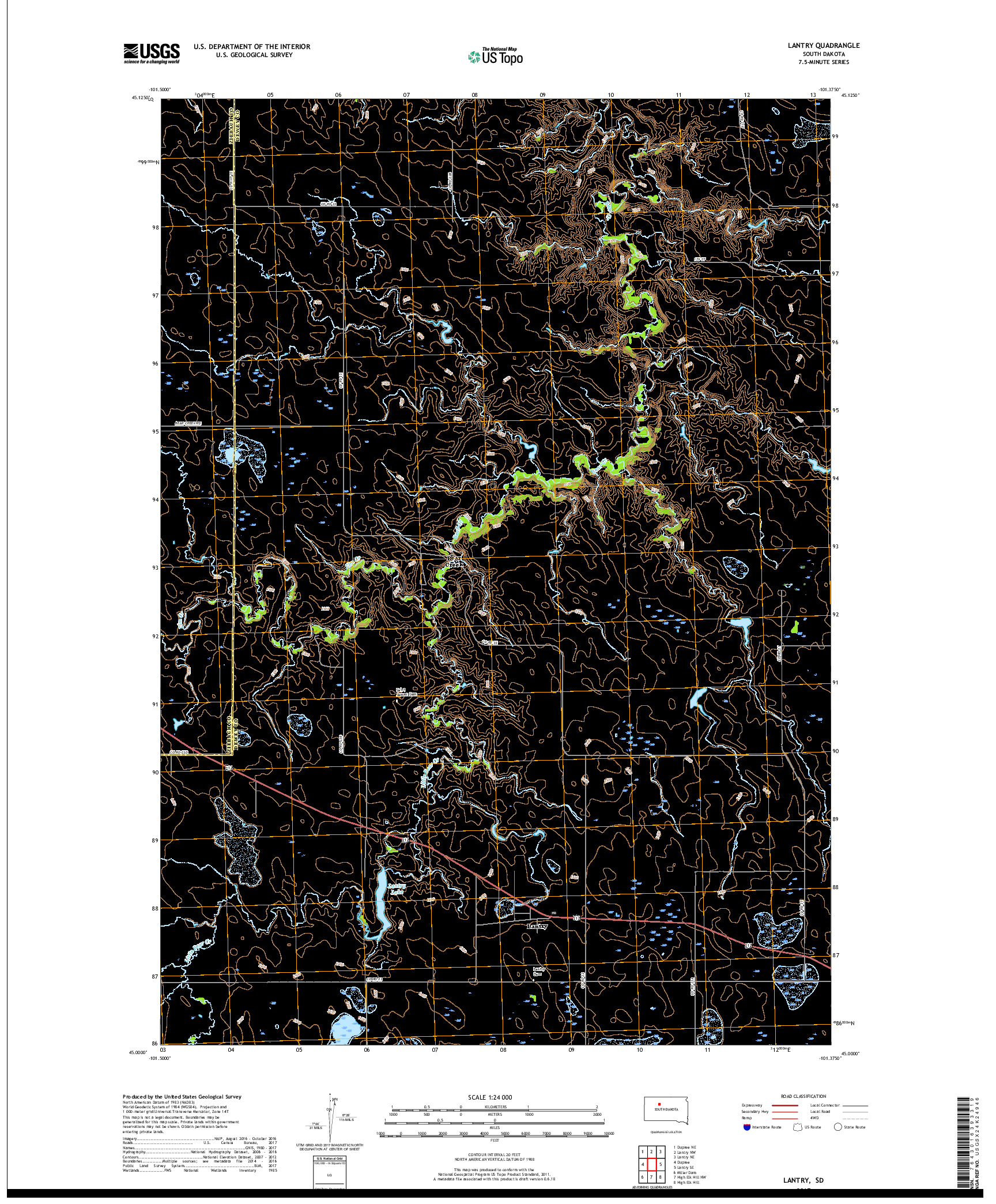 USGS US TOPO 7.5-MINUTE MAP FOR LANTRY, SD 2017