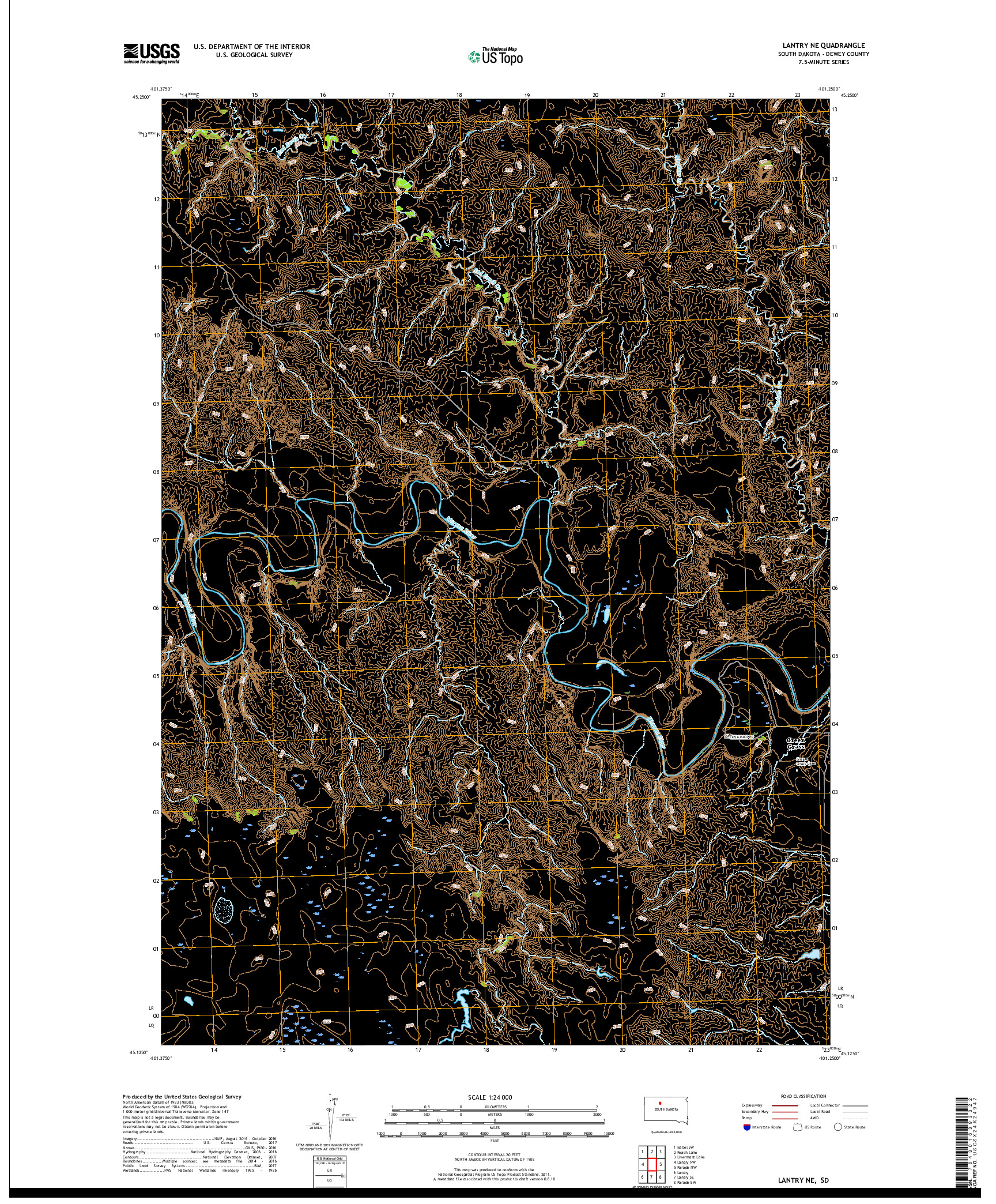 USGS US TOPO 7.5-MINUTE MAP FOR LANTRY NE, SD 2017