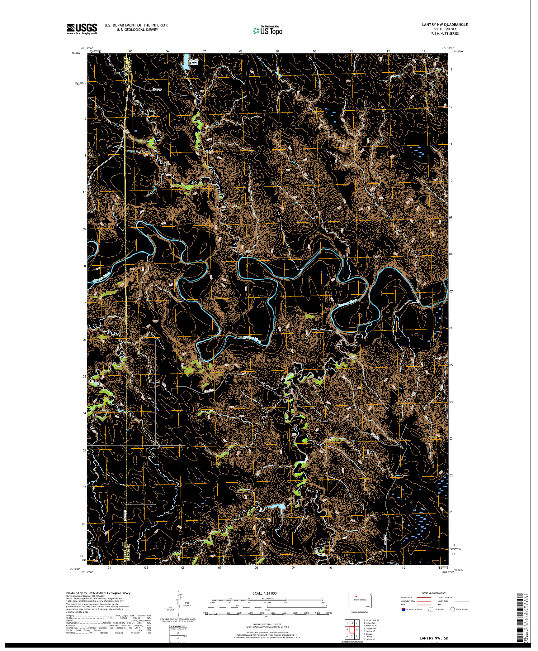 USGS US TOPO 7.5-MINUTE MAP FOR LANTRY NW, SD 2017