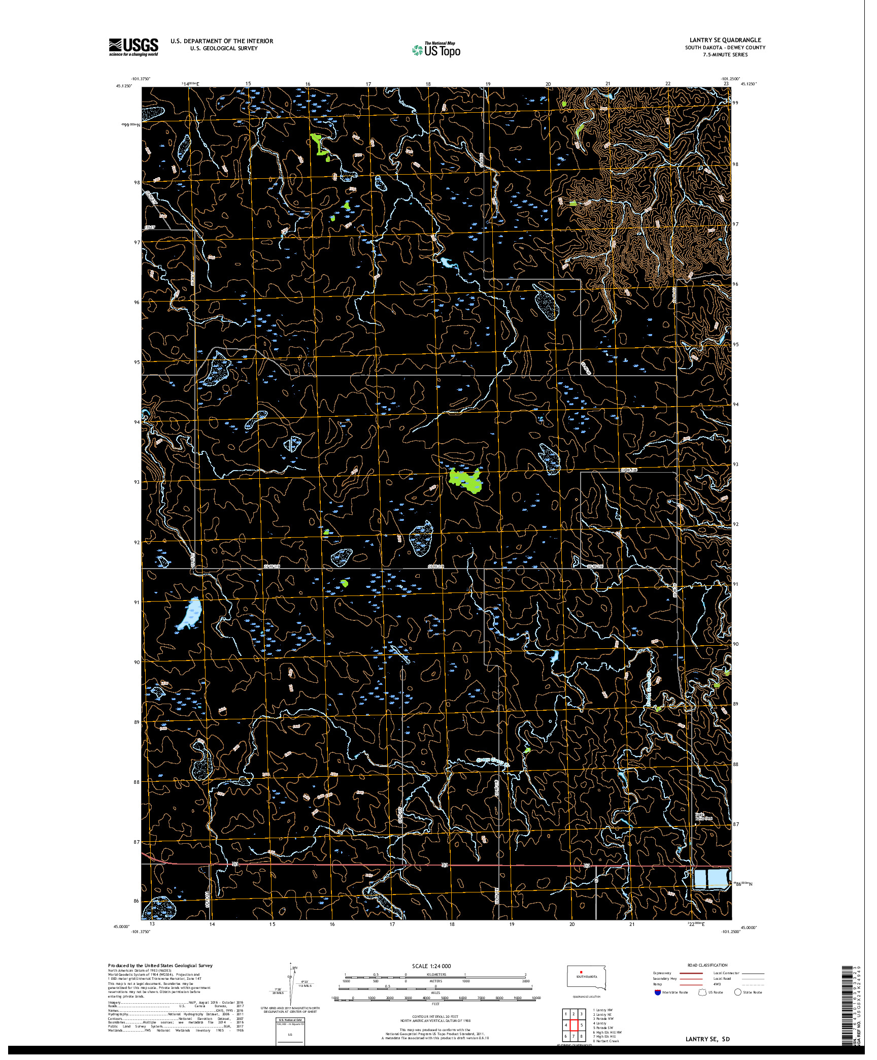 USGS US TOPO 7.5-MINUTE MAP FOR LANTRY SE, SD 2017