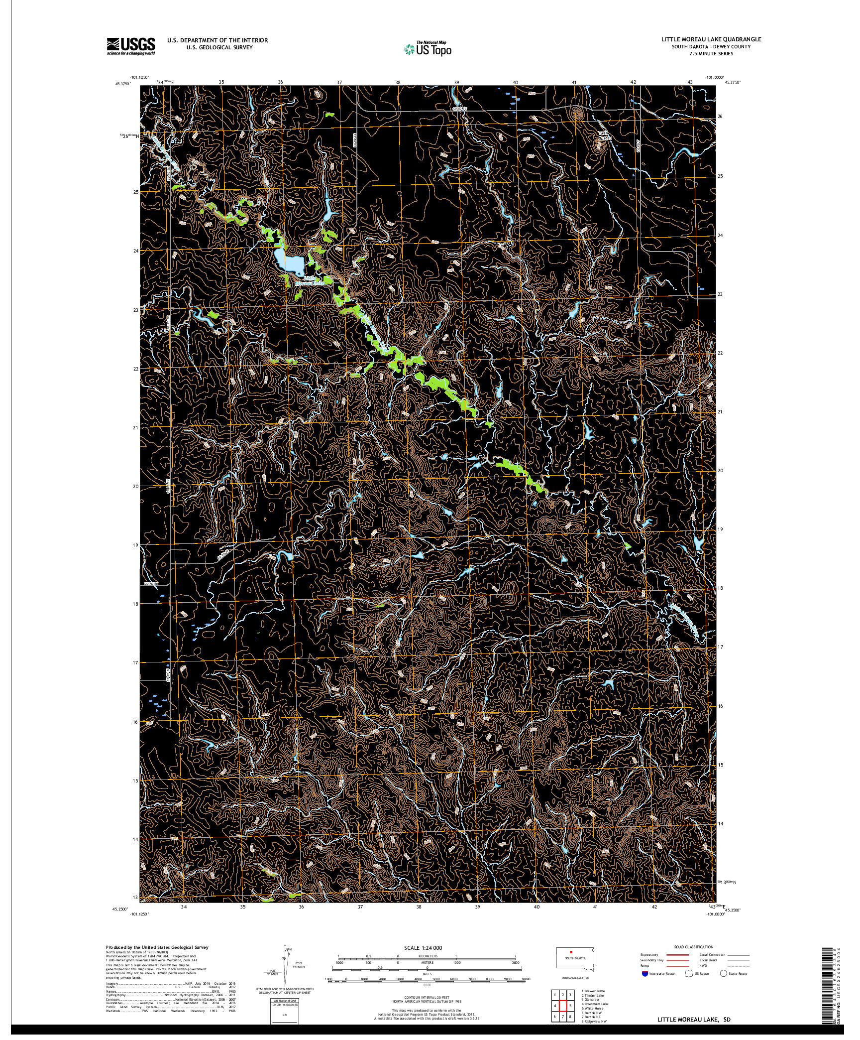 USGS US TOPO 7.5-MINUTE MAP FOR LITTLE MOREAU LAKE, SD 2017