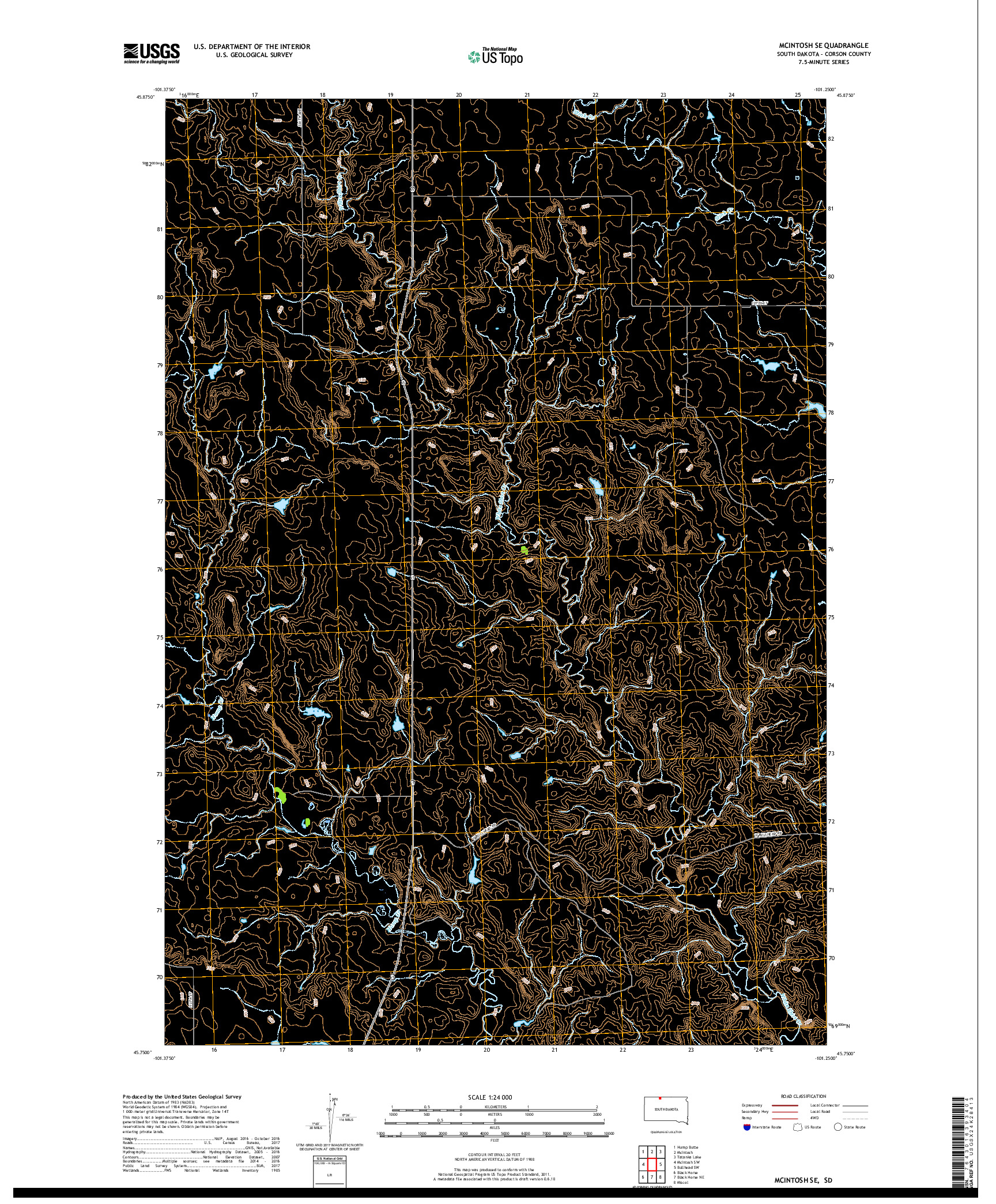 USGS US TOPO 7.5-MINUTE MAP FOR MCINTOSH SE, SD 2017