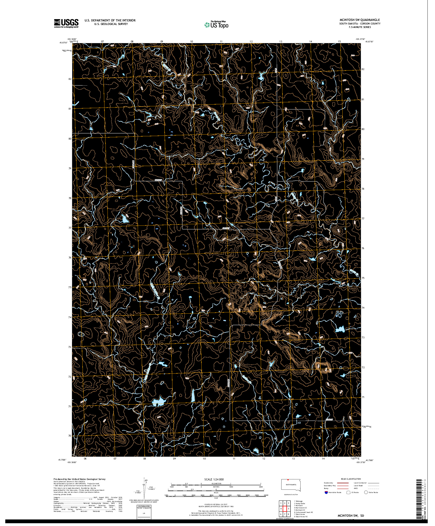 USGS US TOPO 7.5-MINUTE MAP FOR MCINTOSH SW, SD 2017