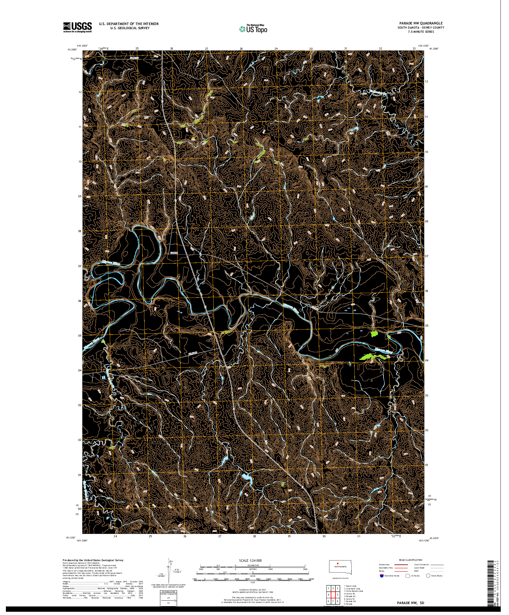 USGS US TOPO 7.5-MINUTE MAP FOR PARADE NW, SD 2017