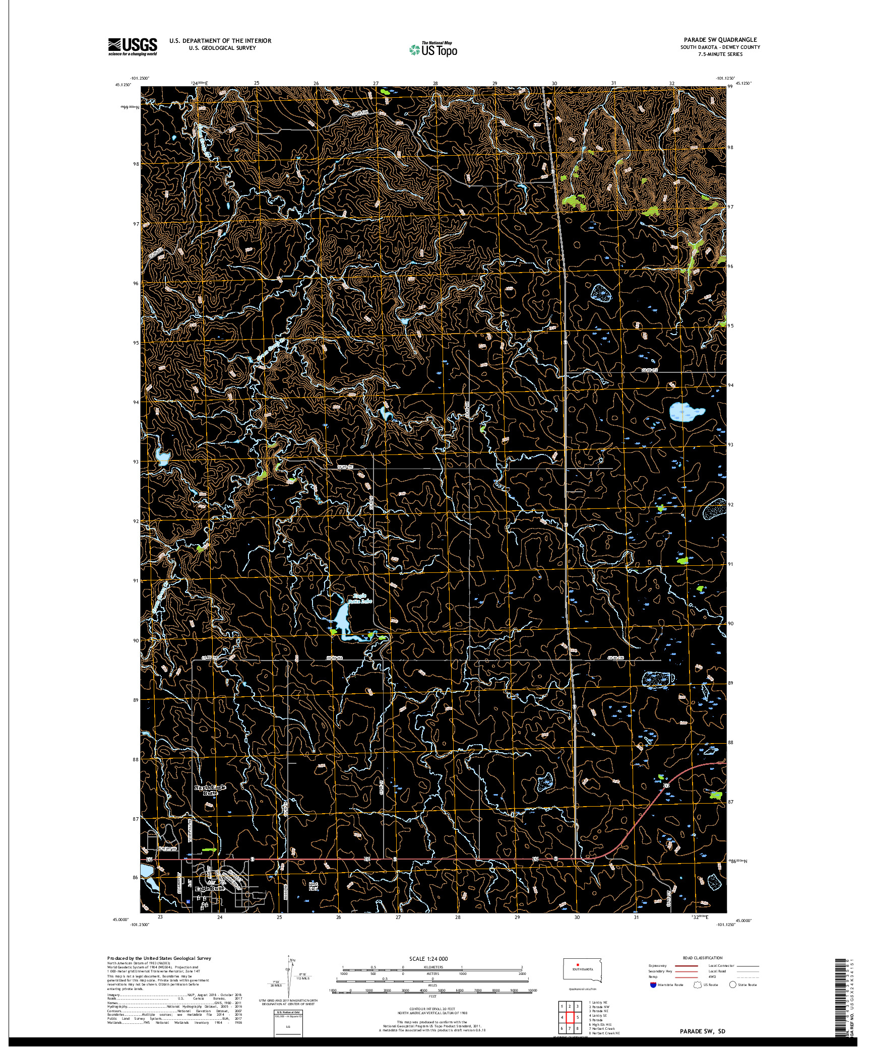 USGS US TOPO 7.5-MINUTE MAP FOR PARADE SW, SD 2017