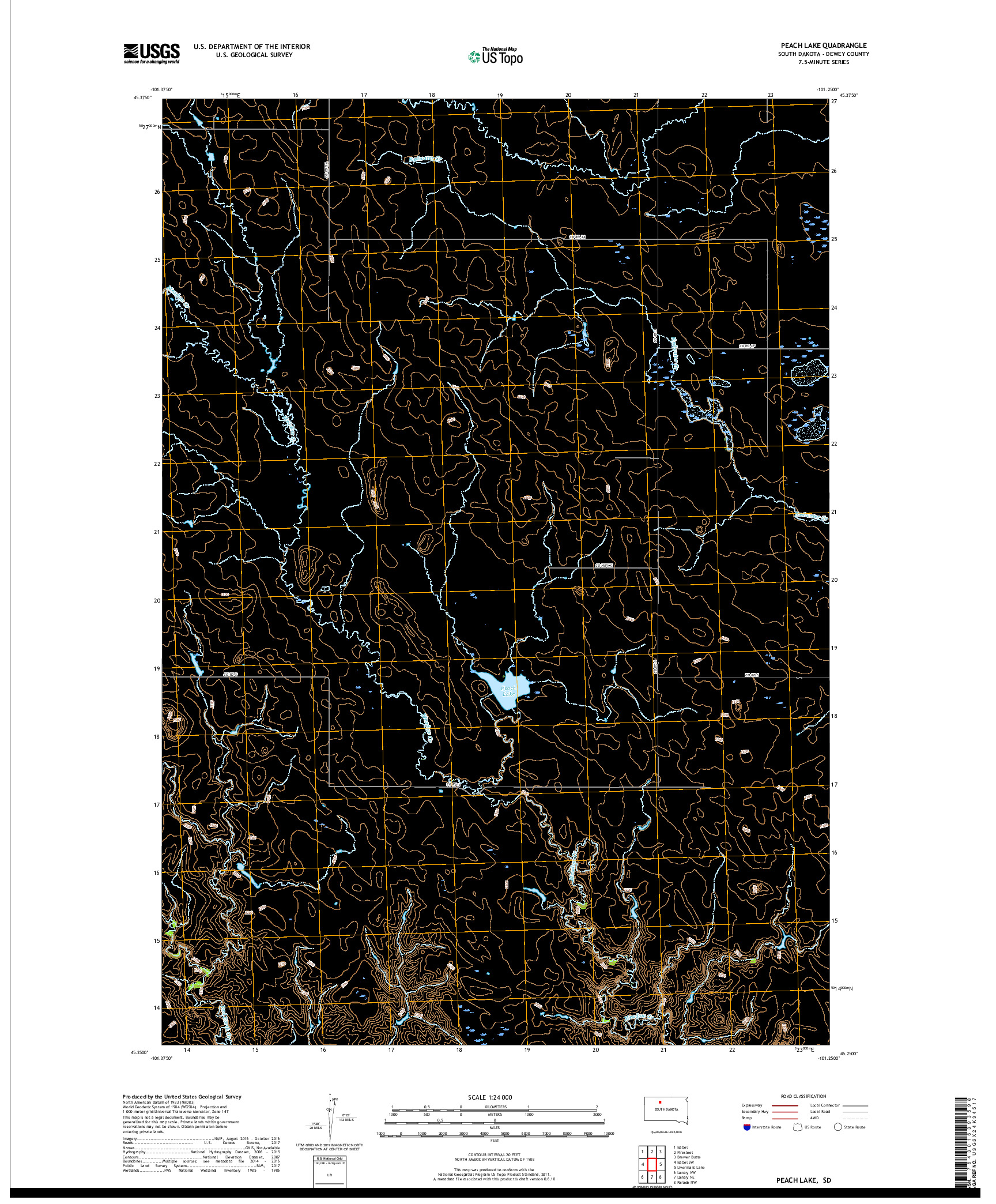 USGS US TOPO 7.5-MINUTE MAP FOR PEACH LAKE, SD 2017