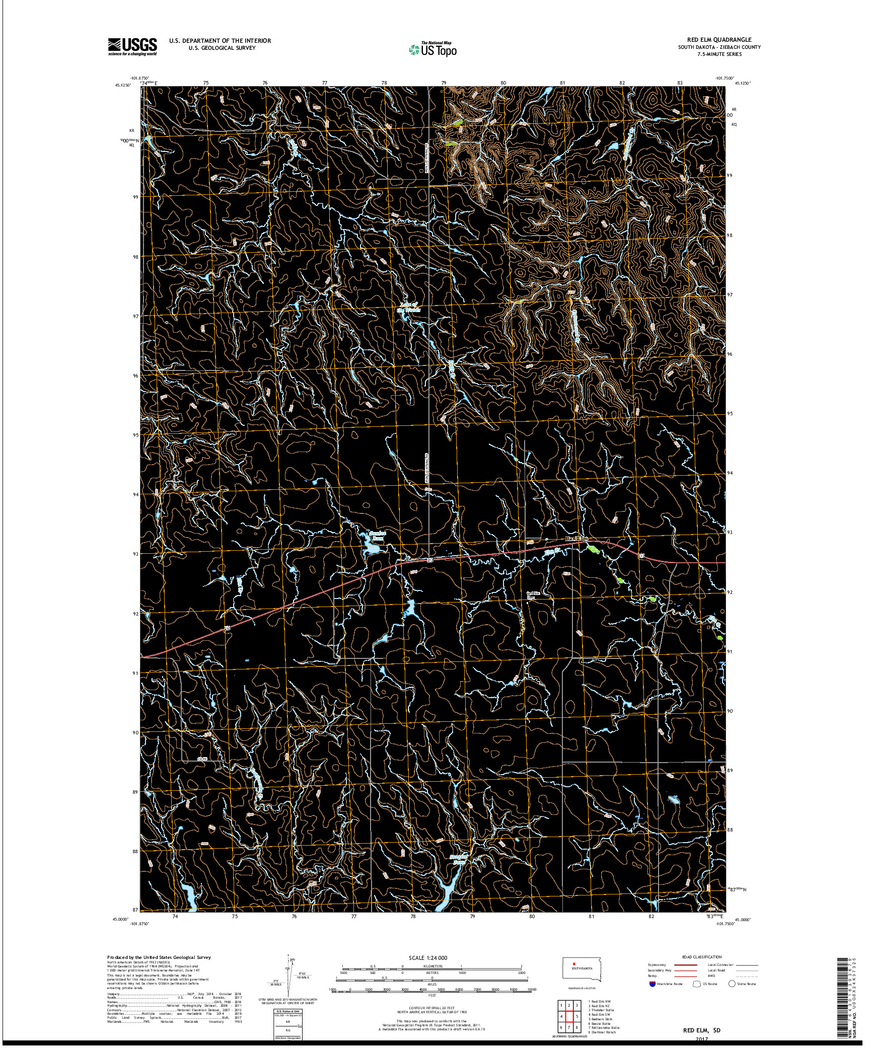 USGS US TOPO 7.5-MINUTE MAP FOR RED ELM, SD 2017
