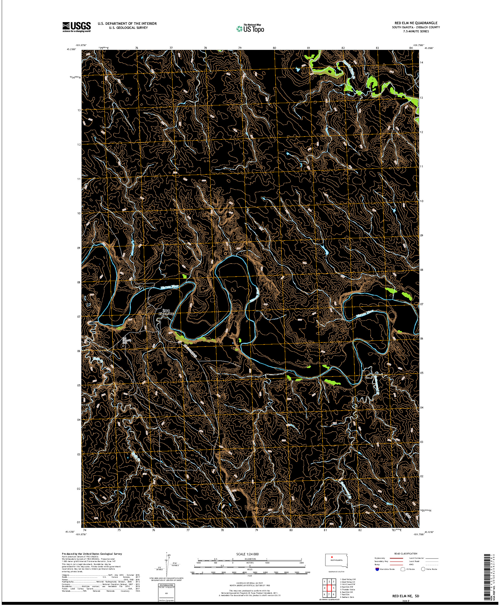USGS US TOPO 7.5-MINUTE MAP FOR RED ELM NE, SD 2017