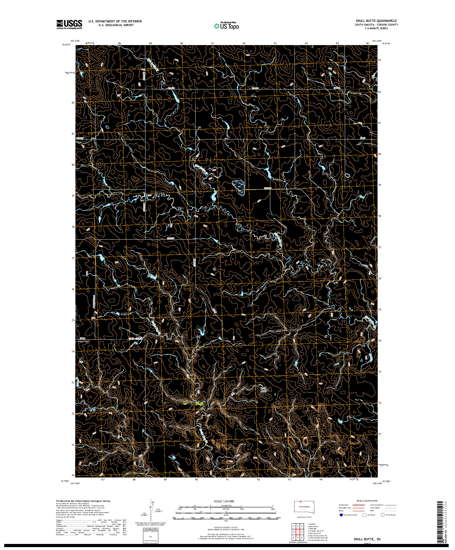 USGS US TOPO 7.5-MINUTE MAP FOR SKULL BUTTE, SD 2017