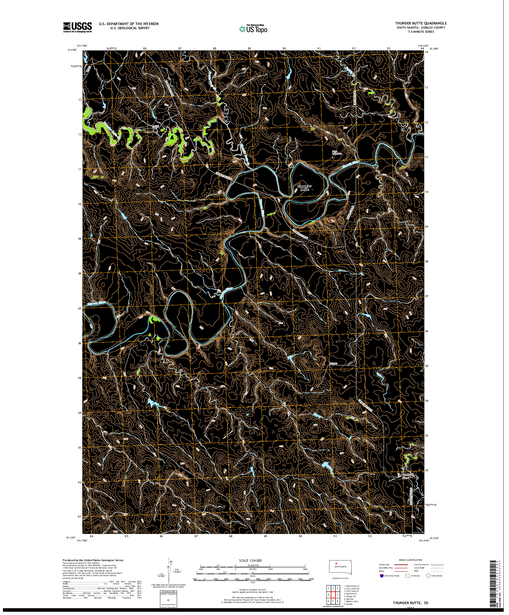 USGS US TOPO 7.5-MINUTE MAP FOR THUNDER BUTTE, SD 2017