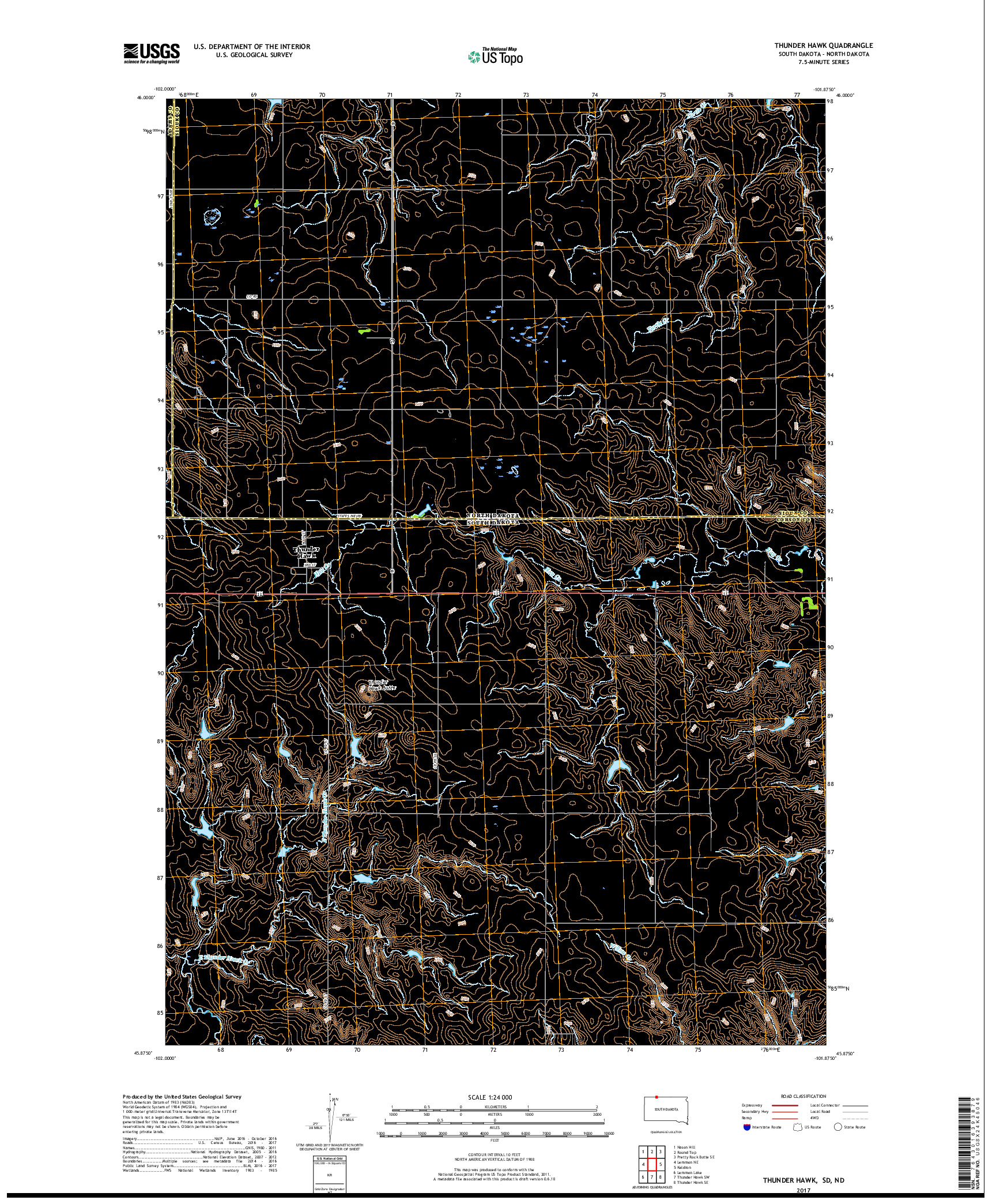 USGS US TOPO 7.5-MINUTE MAP FOR THUNDER HAWK, SD,ND 2017