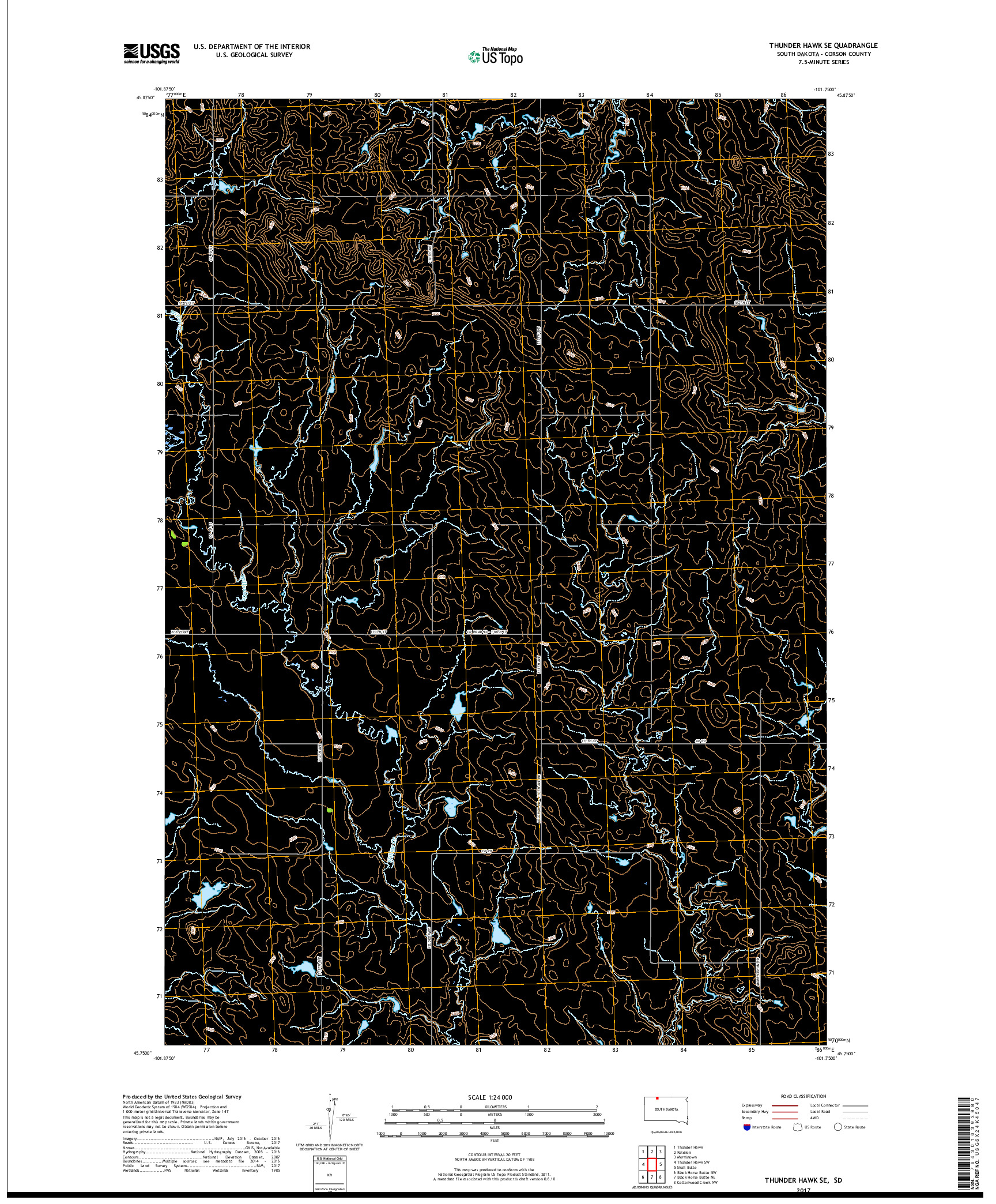 USGS US TOPO 7.5-MINUTE MAP FOR THUNDER HAWK SE, SD 2017
