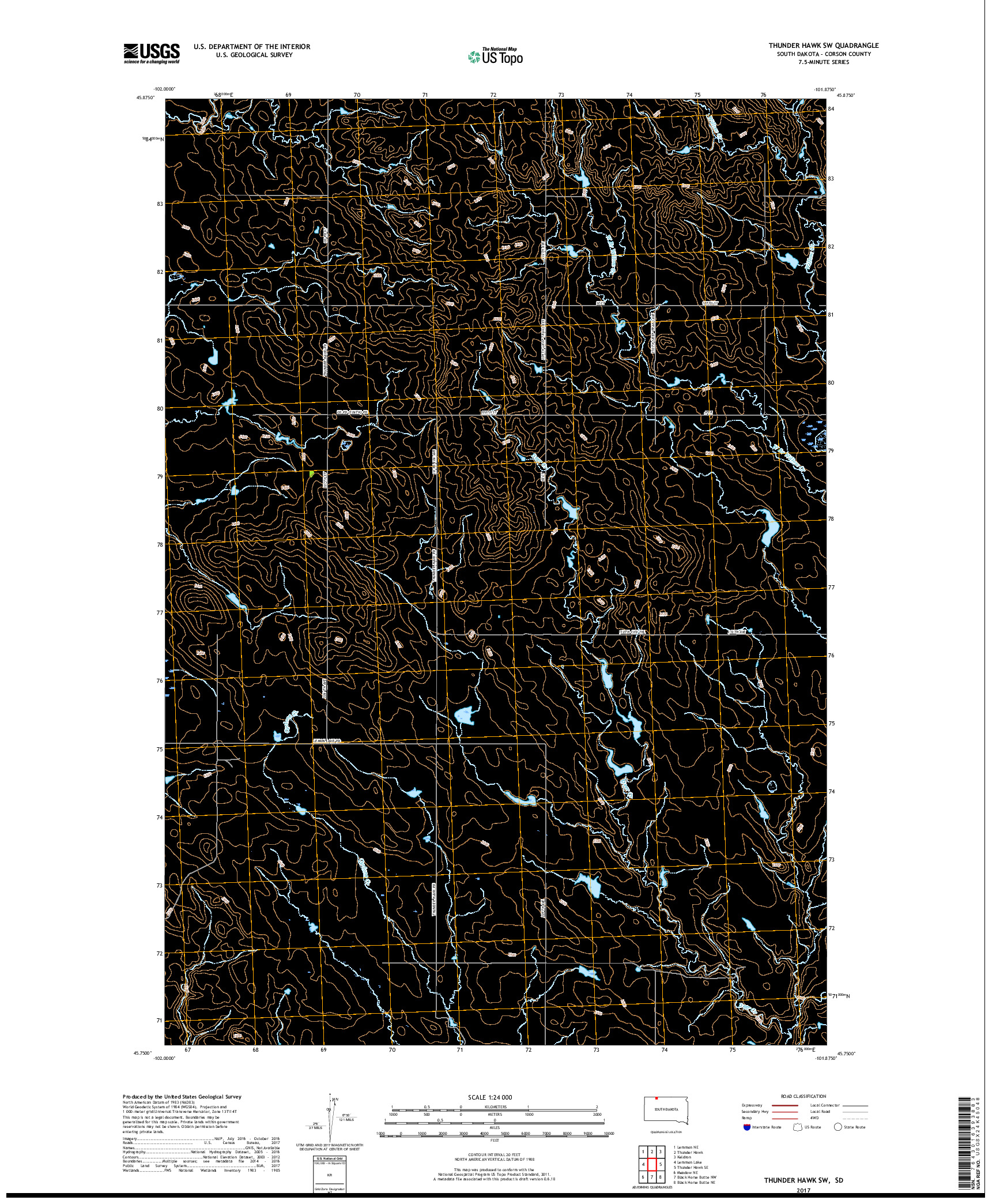 USGS US TOPO 7.5-MINUTE MAP FOR THUNDER HAWK SW, SD 2017