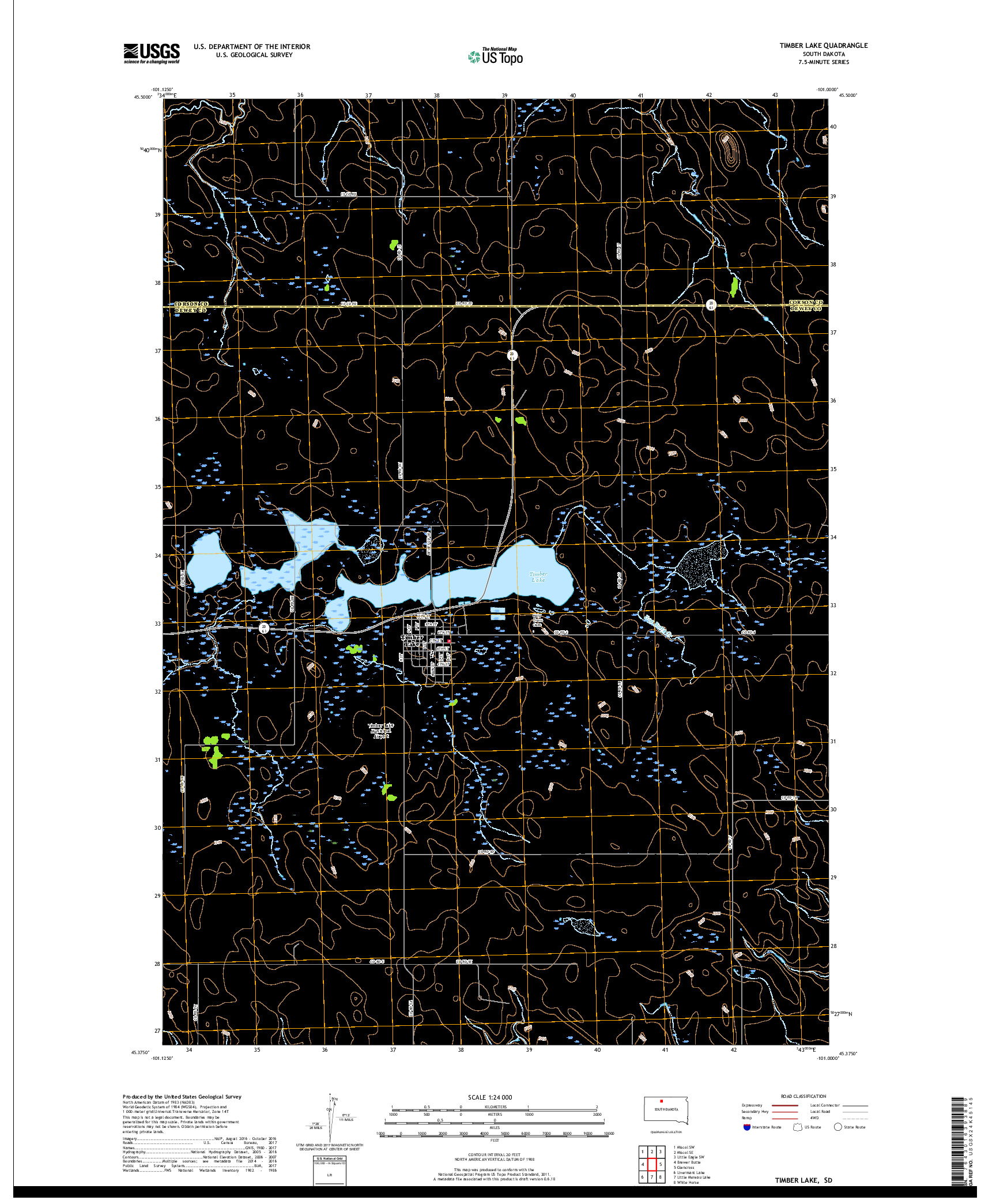 USGS US TOPO 7.5-MINUTE MAP FOR TIMBER LAKE, SD 2017