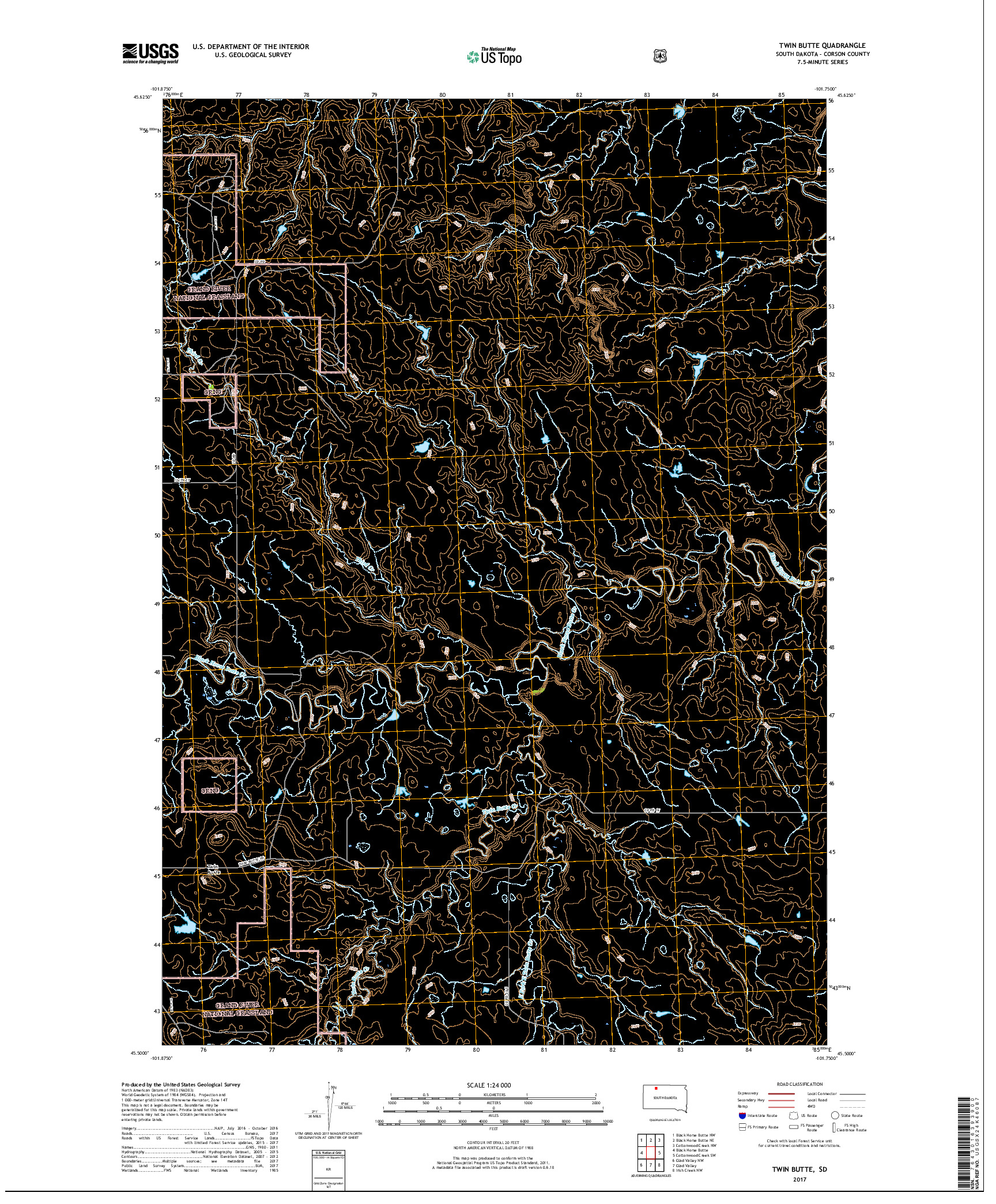 USGS US TOPO 7.5-MINUTE MAP FOR TWIN BUTTE, SD 2017