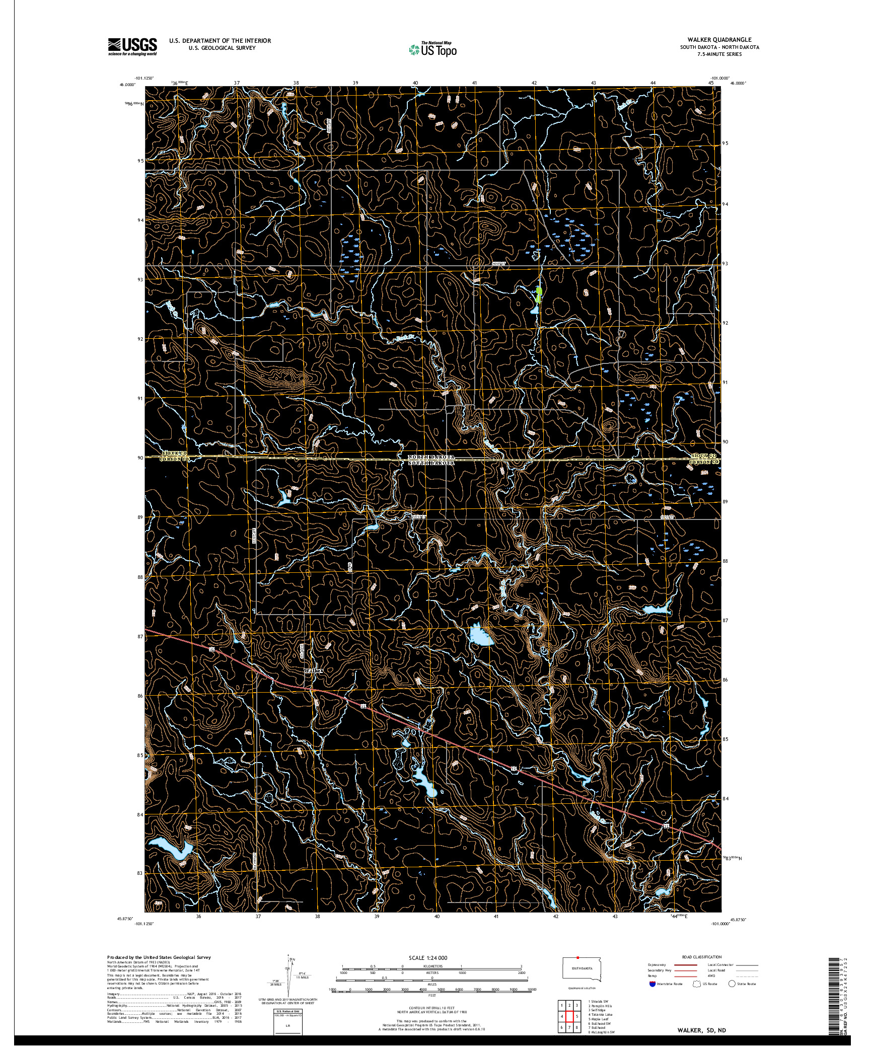 USGS US TOPO 7.5-MINUTE MAP FOR WALKER, SD,ND 2017