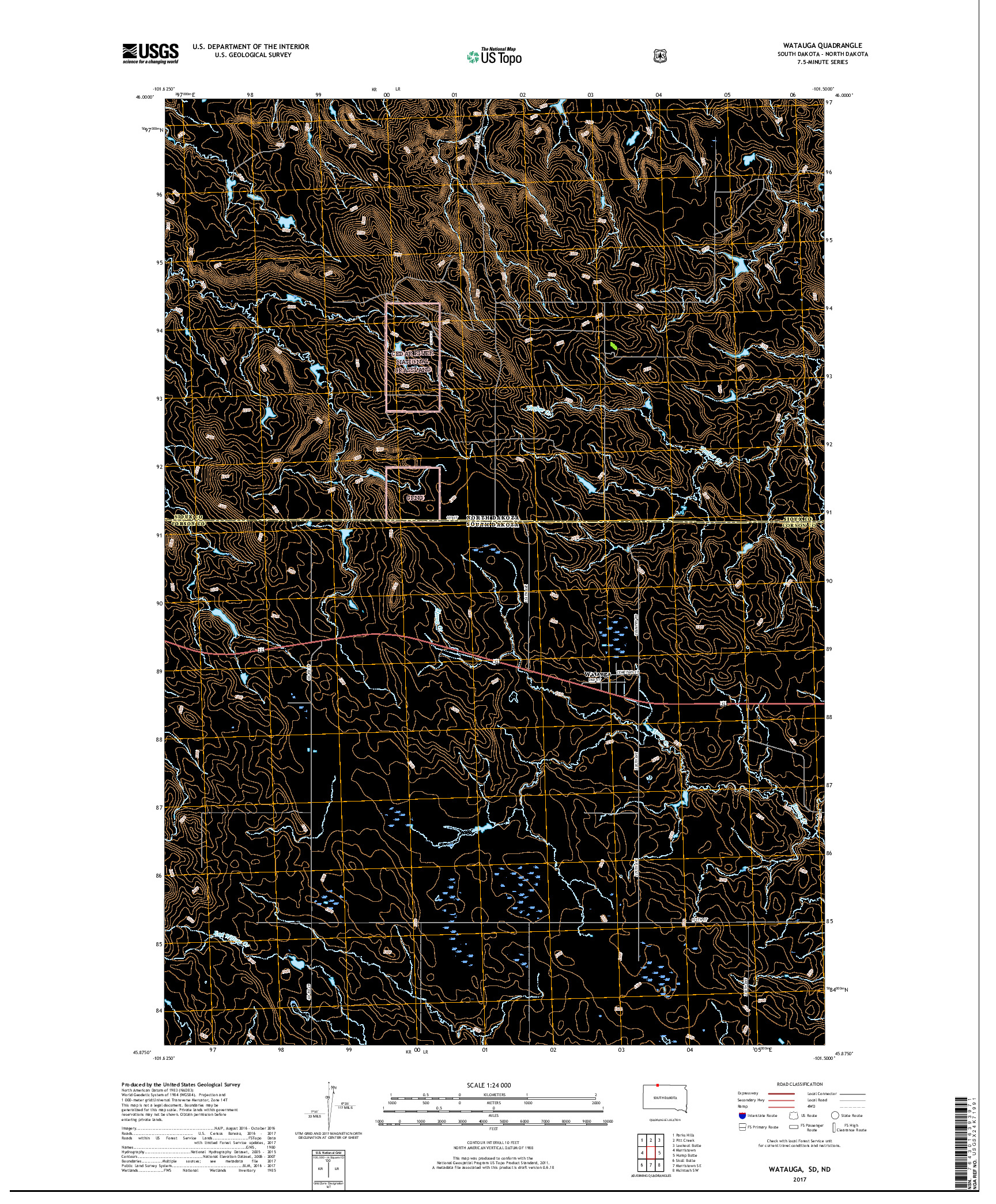 USGS US TOPO 7.5-MINUTE MAP FOR WATAUGA, SD,ND 2017