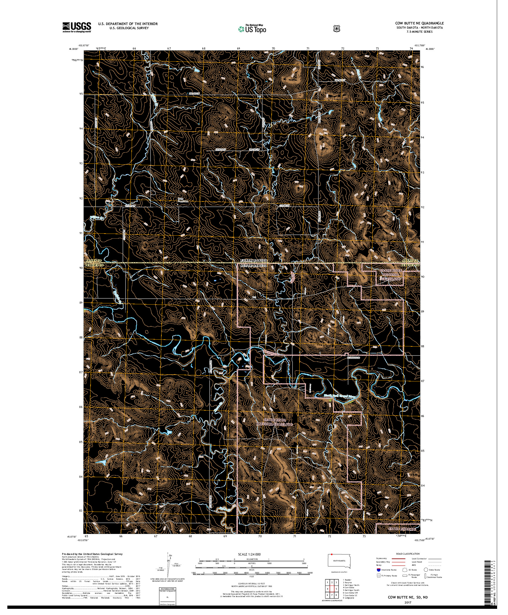 USGS US TOPO 7.5-MINUTE MAP FOR COW BUTTE NE, SD,ND 2017
