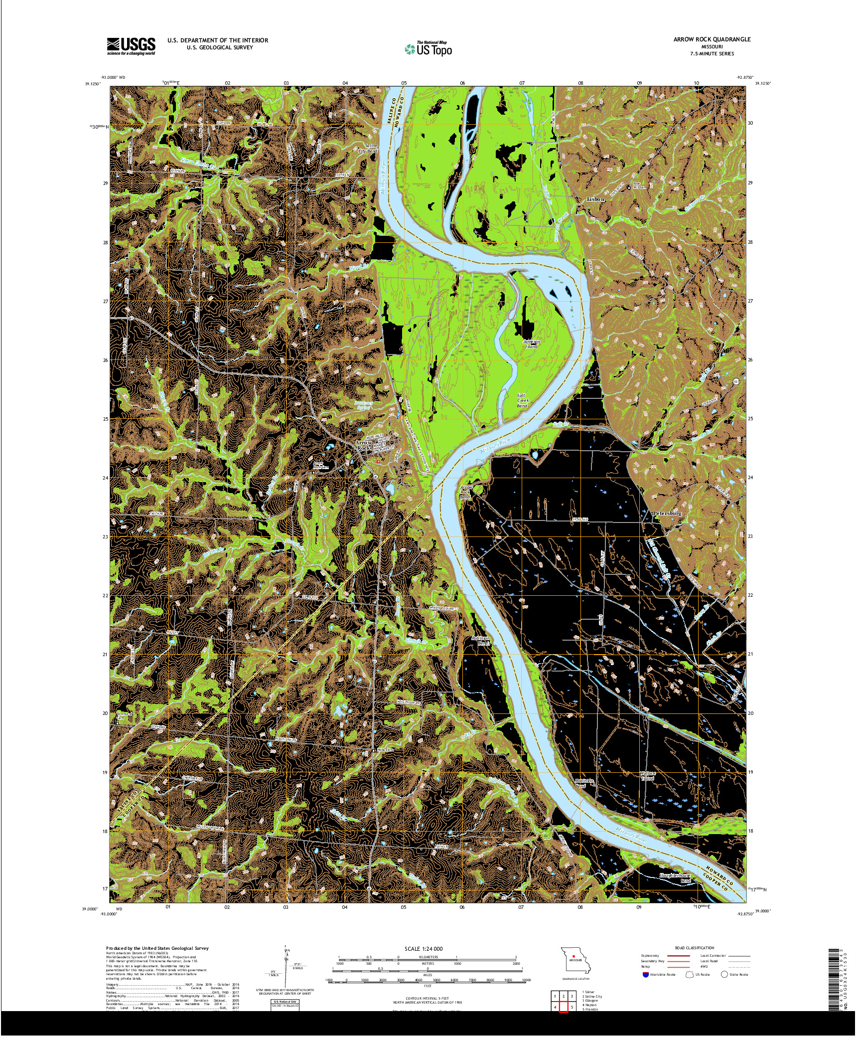 USGS US TOPO 7.5-MINUTE MAP FOR ARROW ROCK, MO 2017