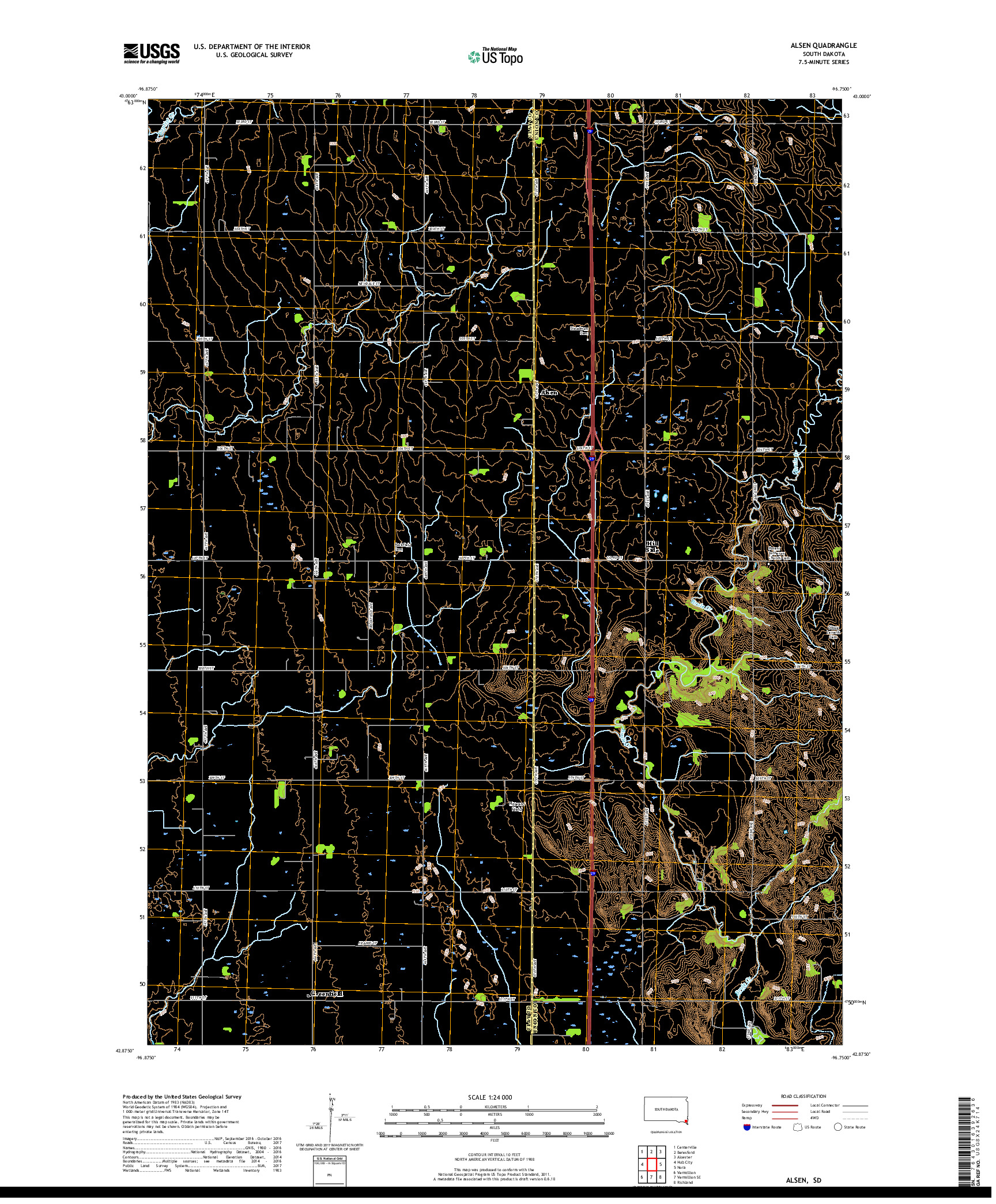 USGS US TOPO 7.5-MINUTE MAP FOR ALSEN, SD 2017