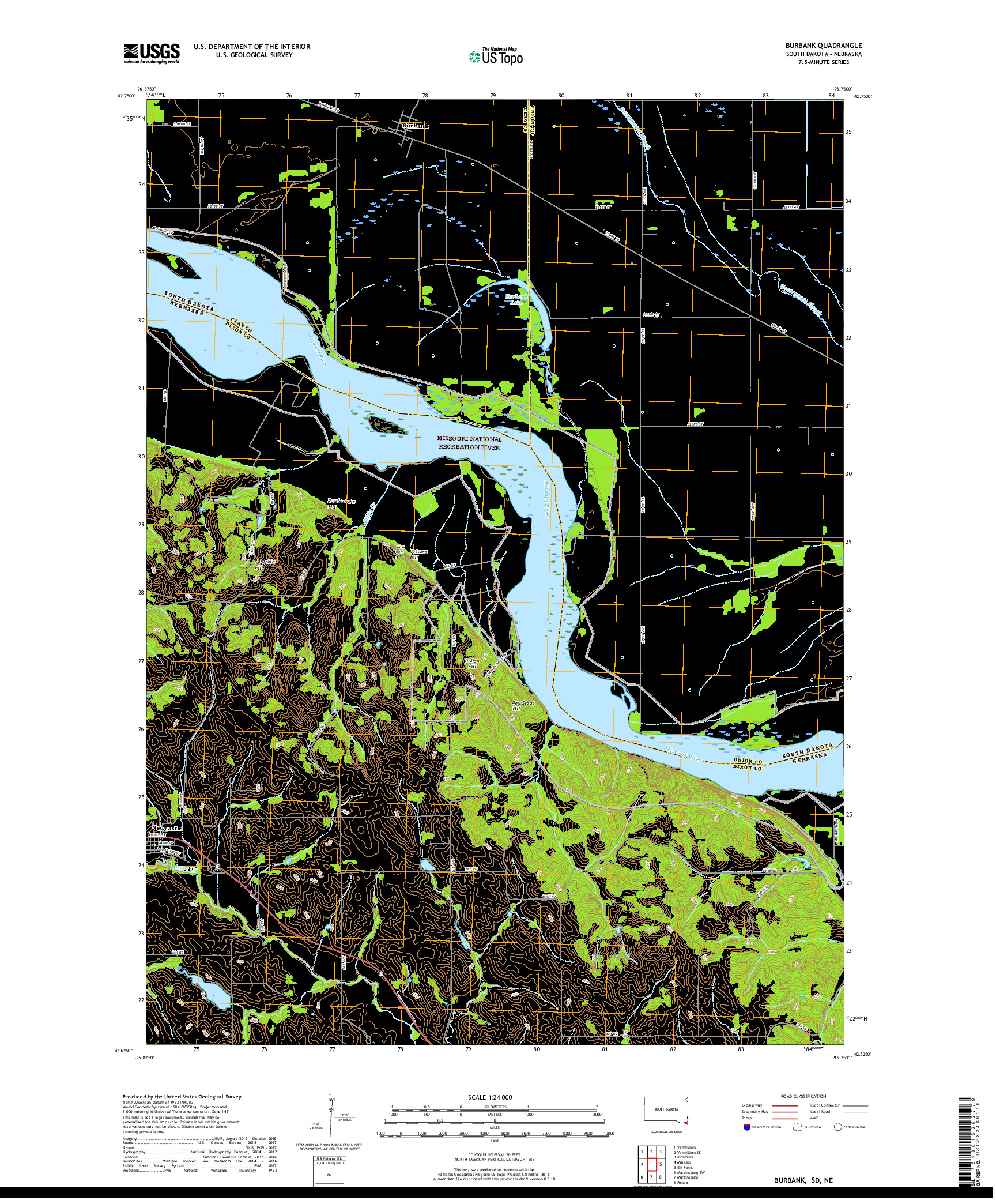 USGS US TOPO 7.5-MINUTE MAP FOR BURBANK, SD,NE 2017