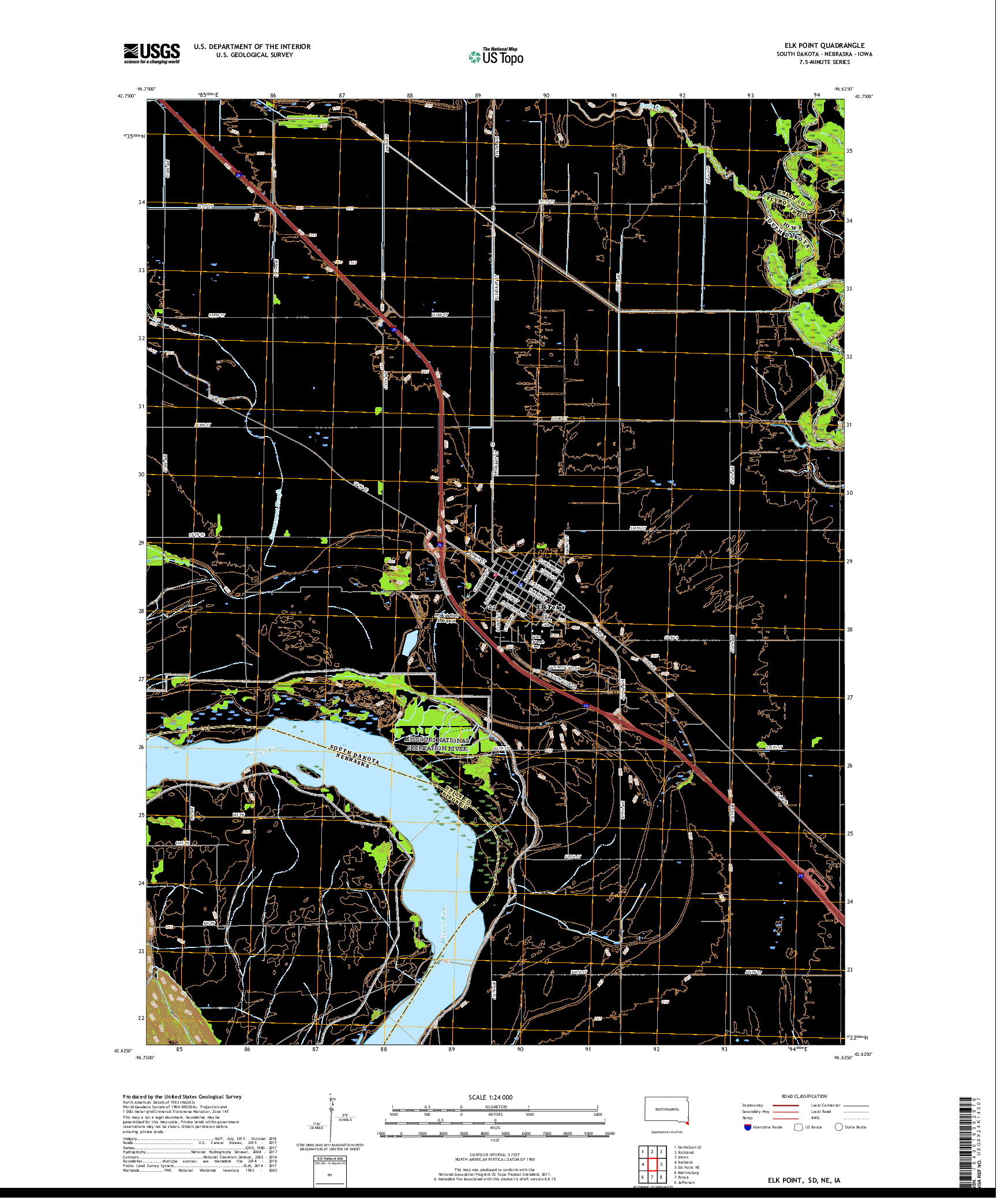 USGS US TOPO 7.5-MINUTE MAP FOR ELK POINT, SD,NE,IA 2017
