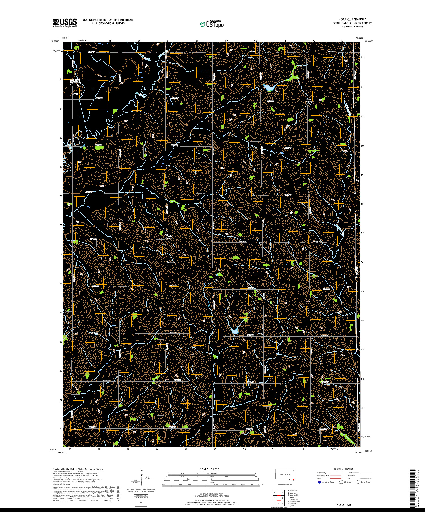 USGS US TOPO 7.5-MINUTE MAP FOR NORA, SD 2017