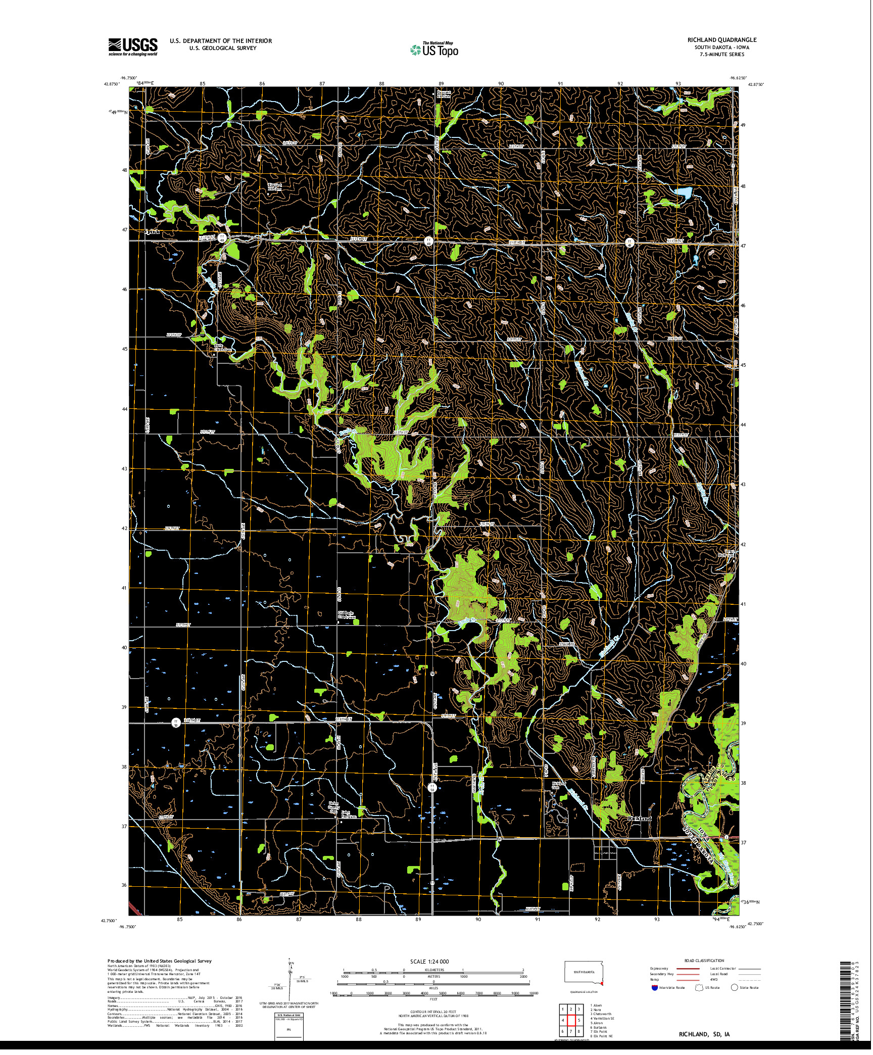 USGS US TOPO 7.5-MINUTE MAP FOR RICHLAND, SD,IA 2017