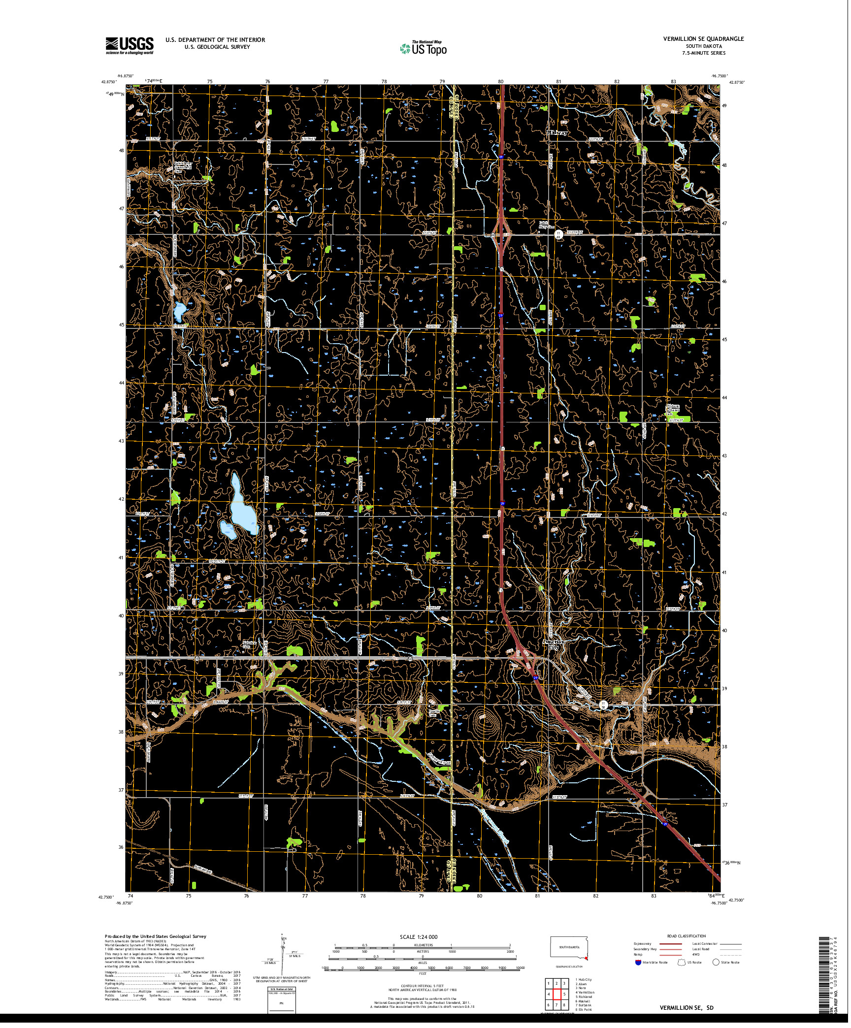 USGS US TOPO 7.5-MINUTE MAP FOR VERMILLION SE, SD 2017